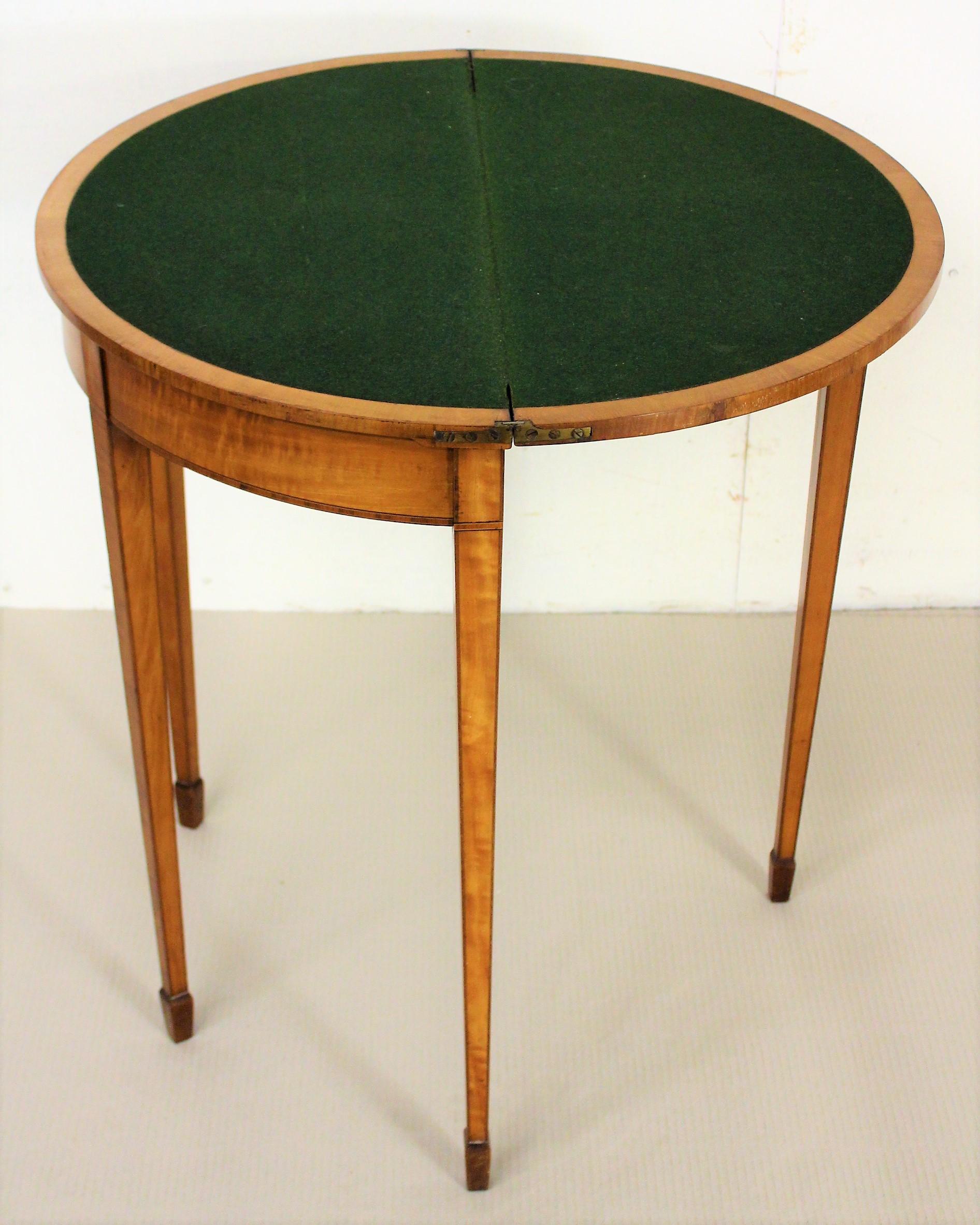 Edwardian Inlaid Satinwood Demilune Card Table 4