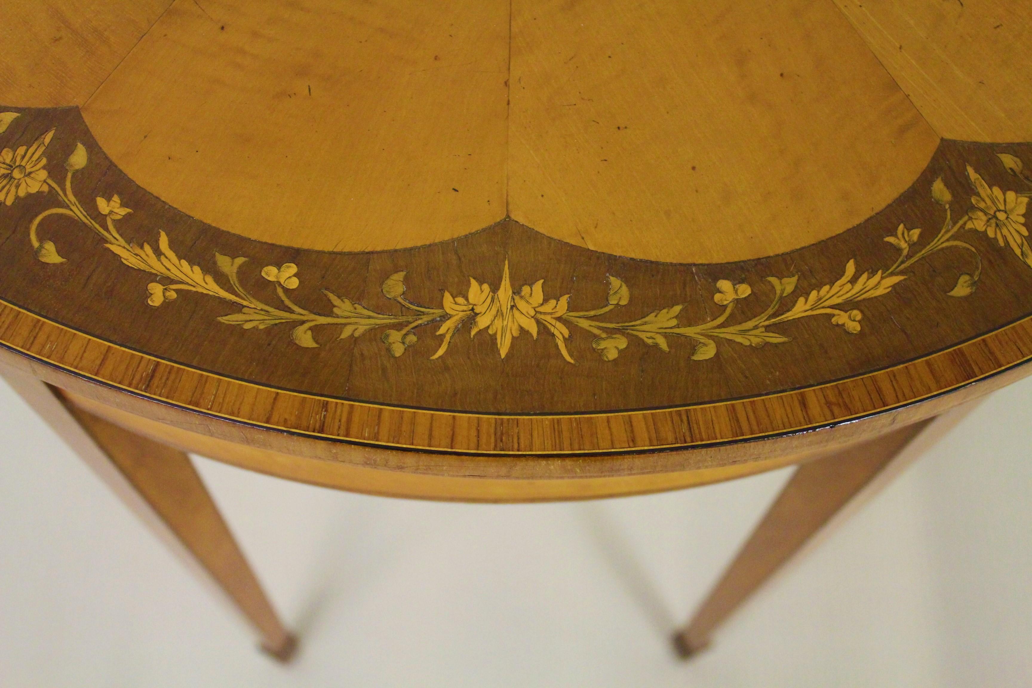English Edwardian Inlaid Satinwood Demilune Card Table