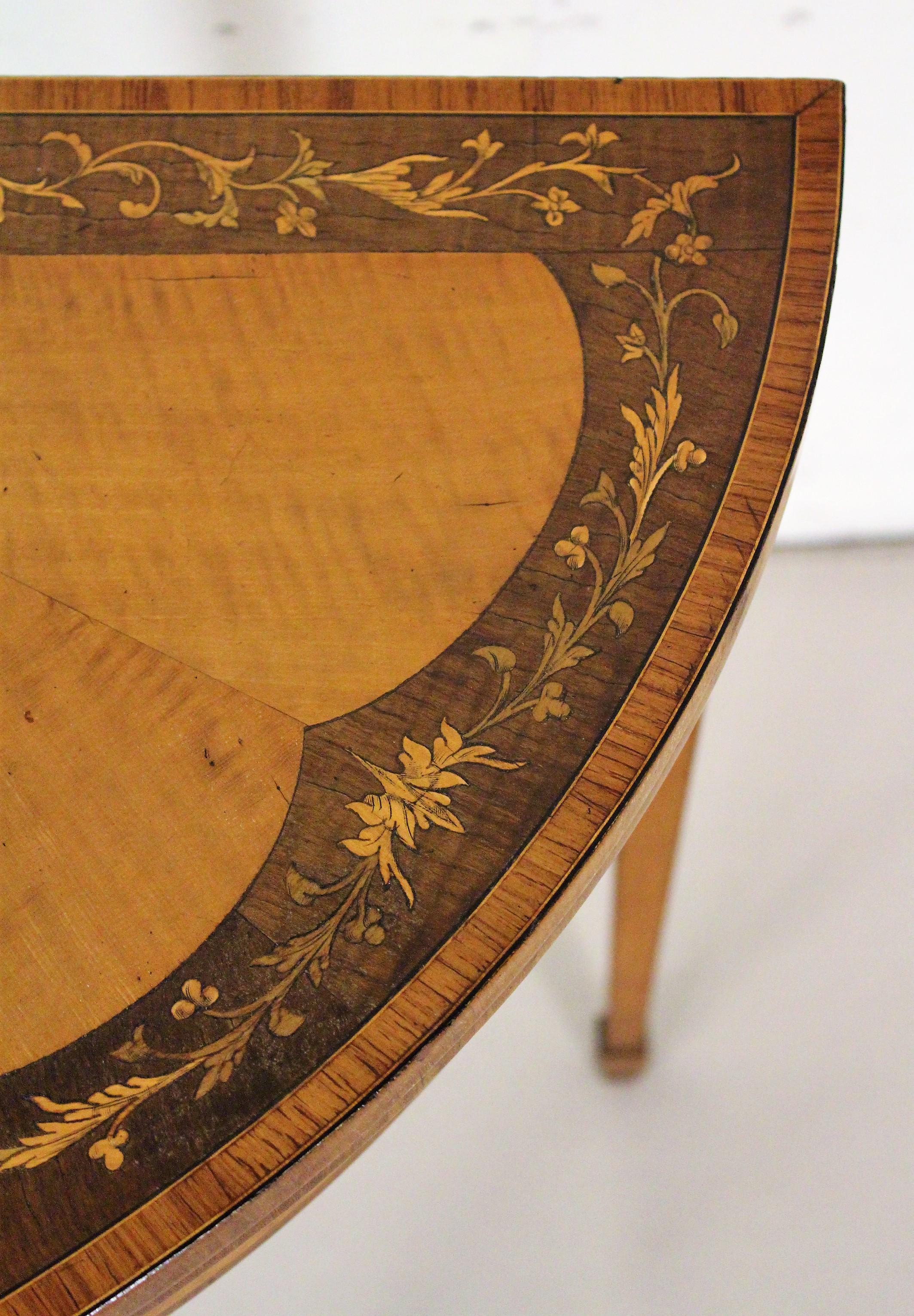 Edwardian Inlaid Satinwood Demilune Card Table In Good Condition In Poling, West Sussex