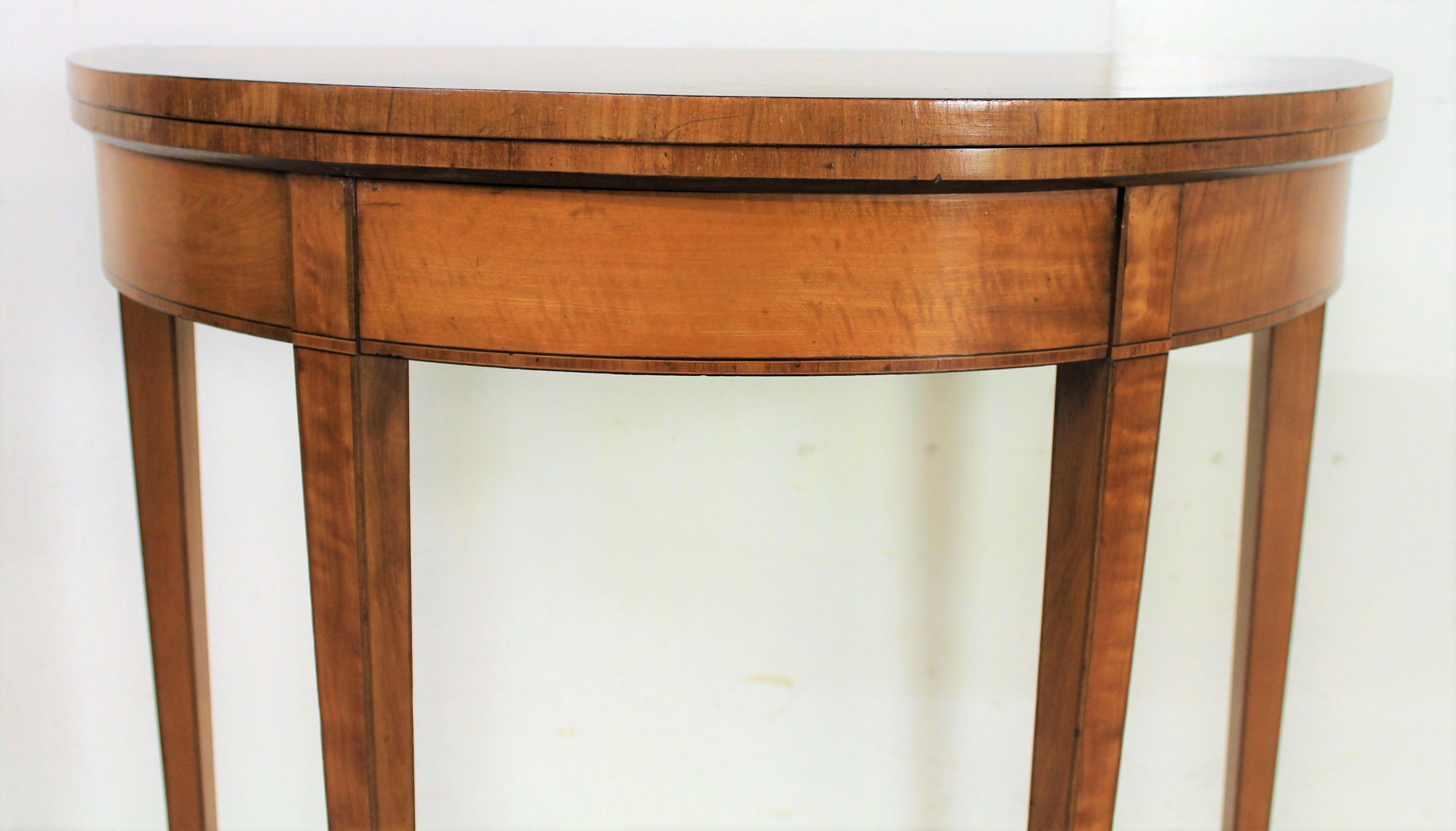 Edwardian Inlaid Satinwood Demilune Card Table 1