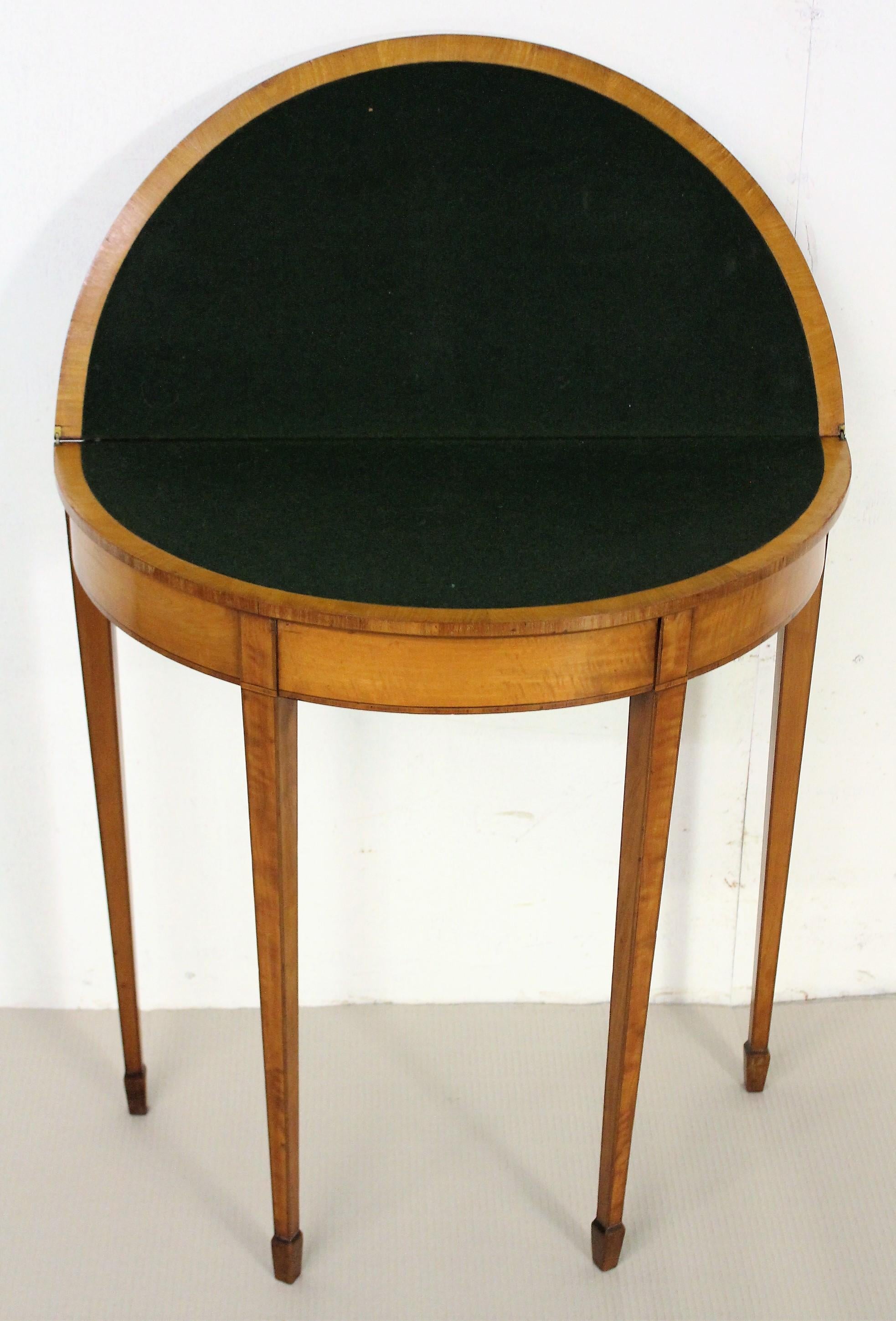 Edwardian Inlaid Satinwood Demilune Card Table 2