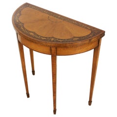 Edwardian Inlaid Satinwood Demilune Card Table