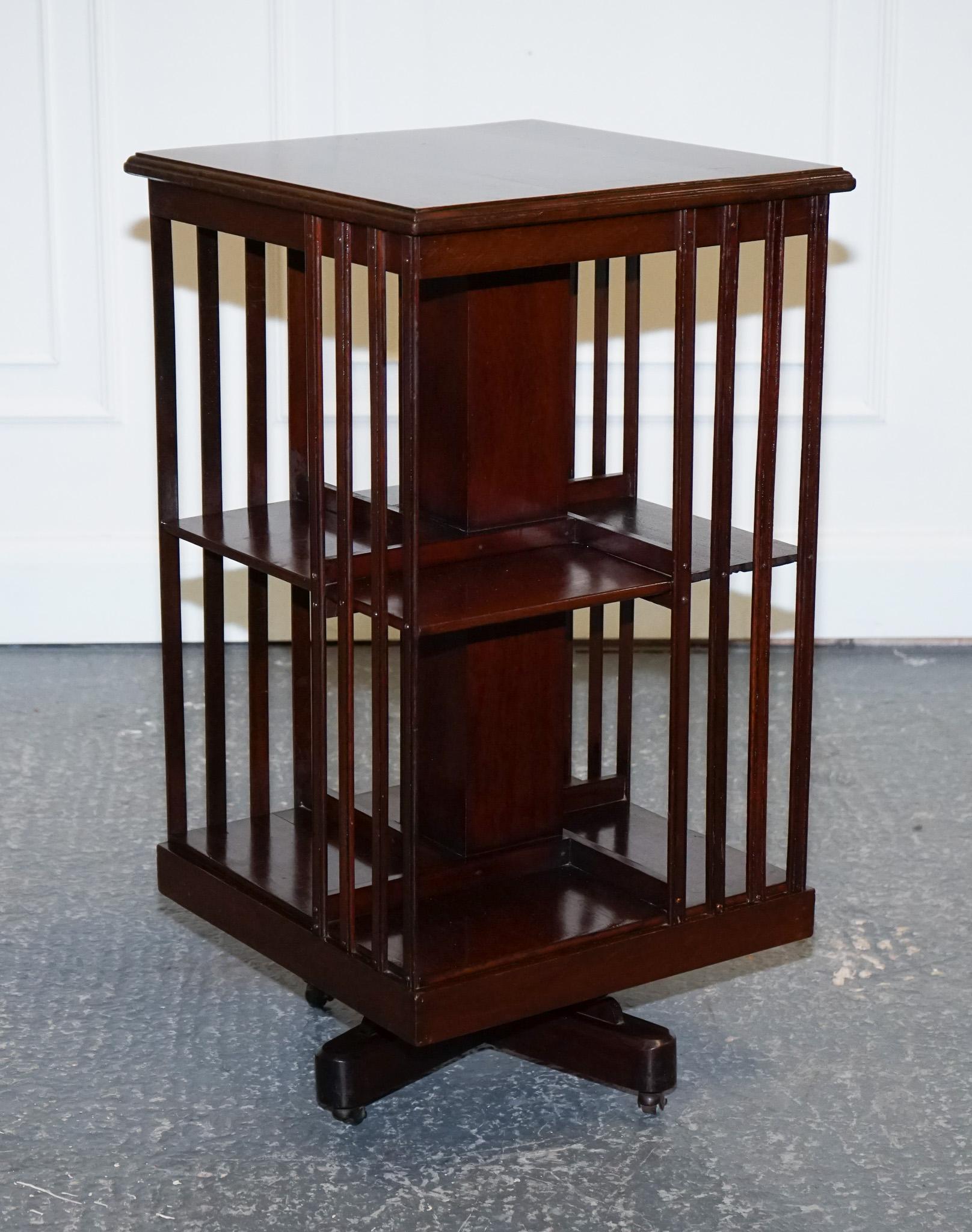 Edwardian Inlaid Sheraton Revival Two Tier Revolving Bookcase In Good Condition For Sale In Pulborough, GB