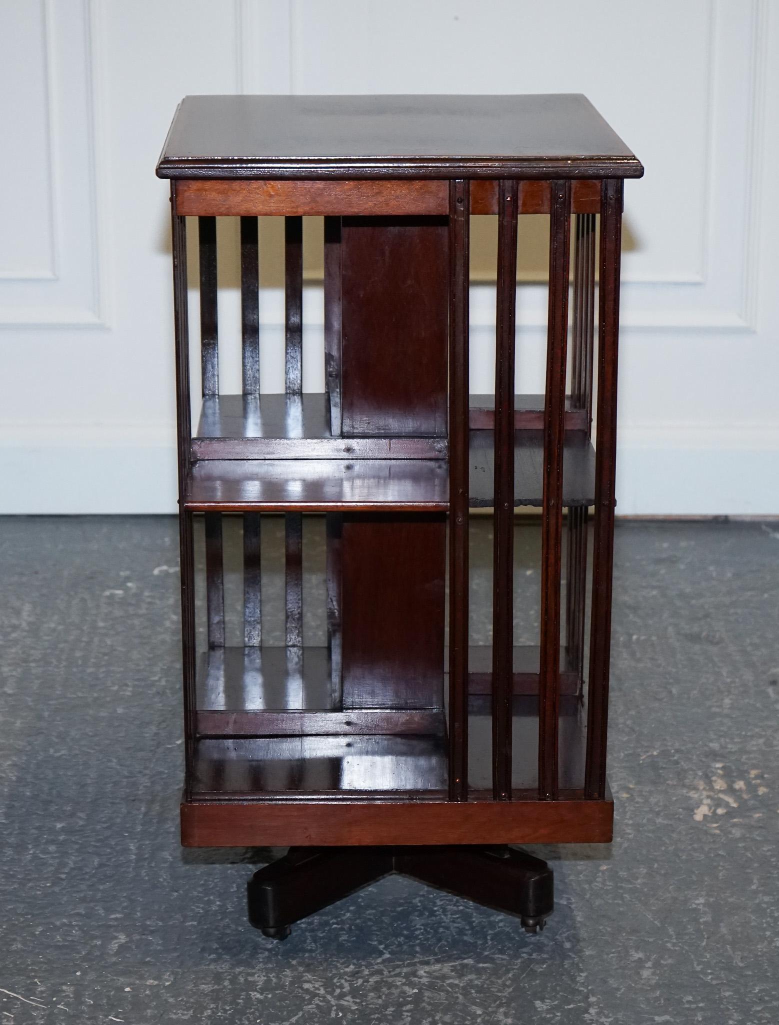 19th Century Edwardian Inlaid Sheraton Revival Two Tier Revolving Bookcase For Sale
