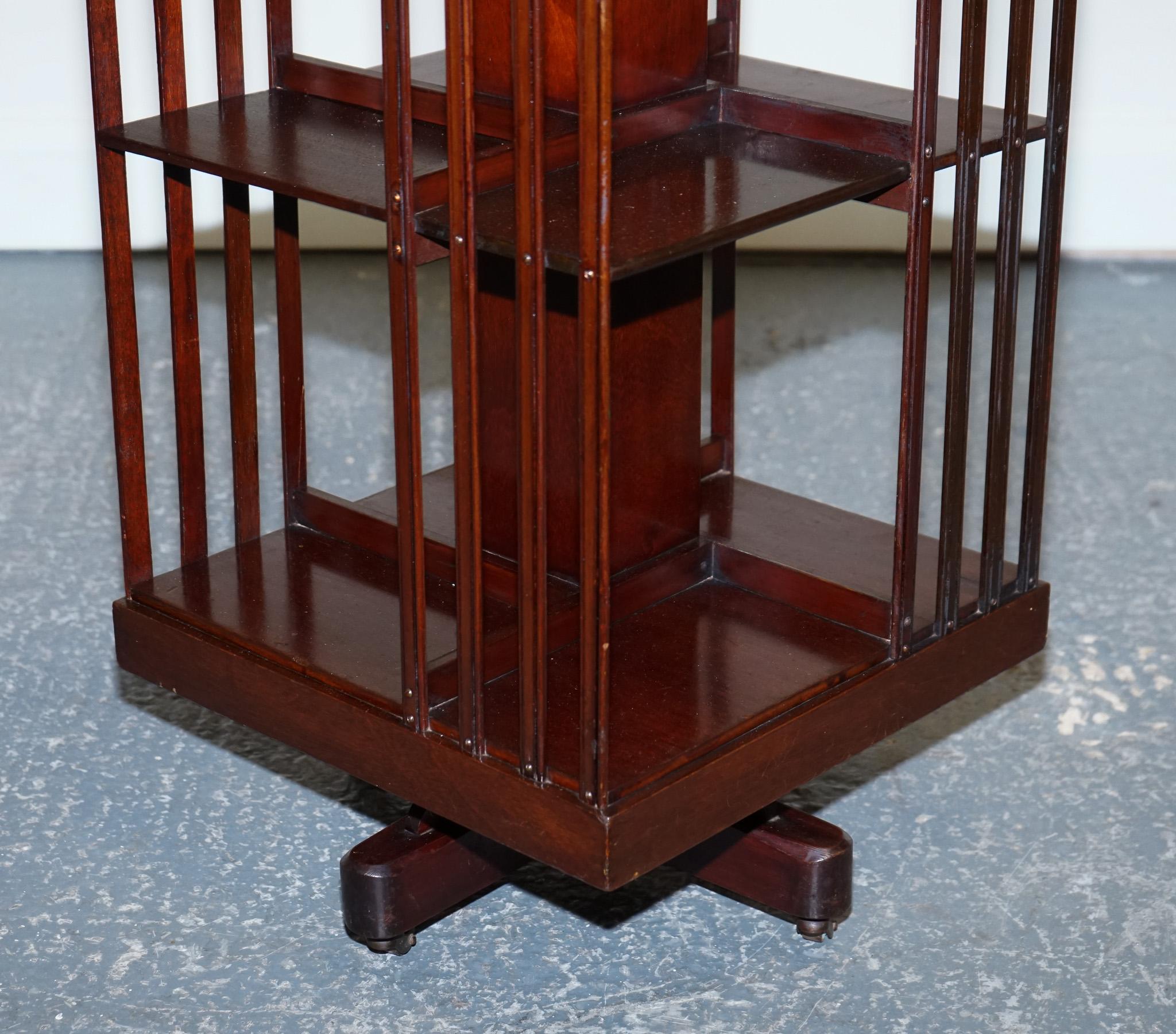 Edwardian Inlaid Sheraton Revival Two Tier Revolving Bookcase For Sale 2
