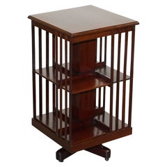 Edwardian Inlaid Sheraton Revival Two Tier Revolving Bookcase