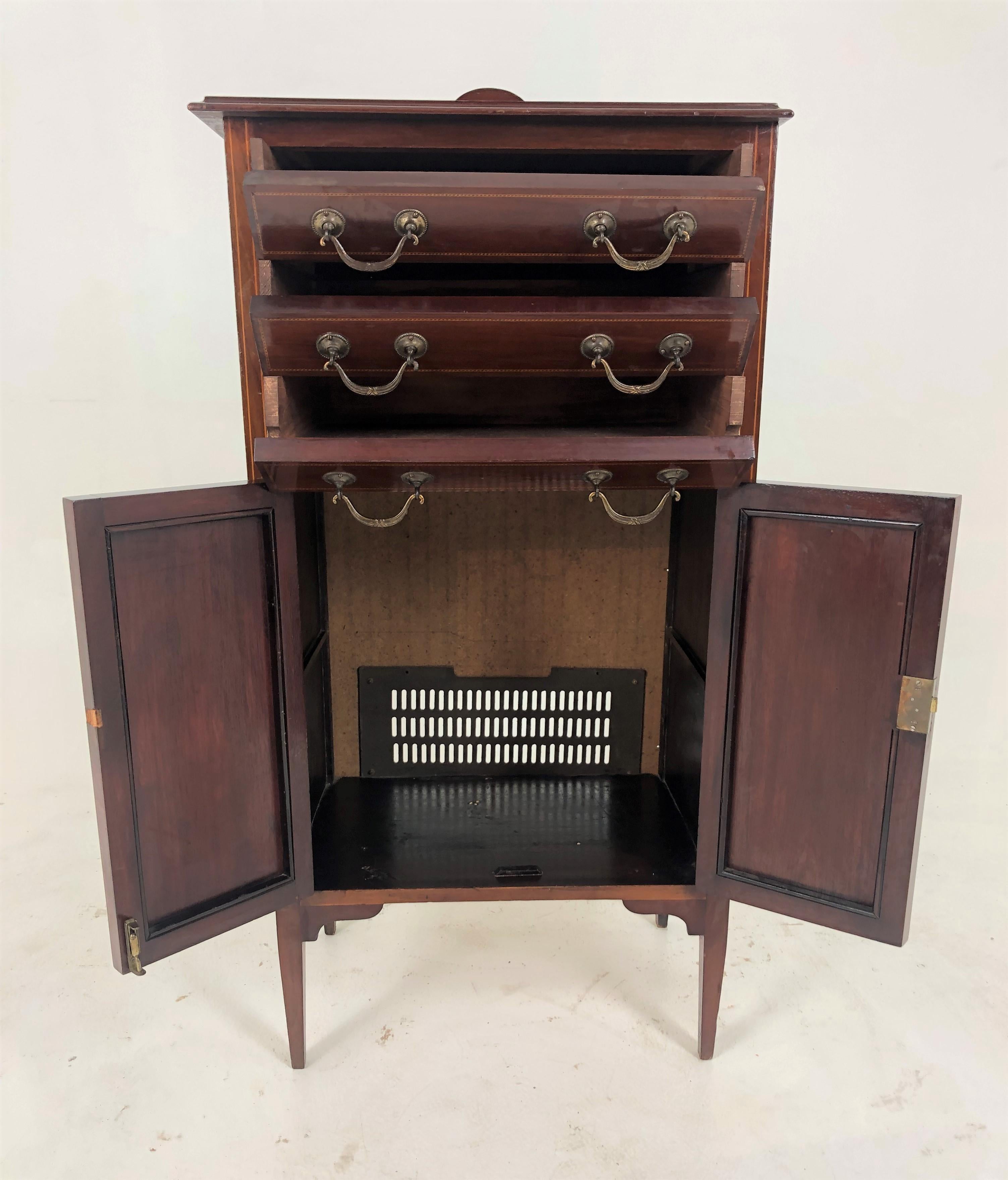 Edwardian Inlaid Walnut Sheet Music Cabinet, Scotland 1910, H846 3