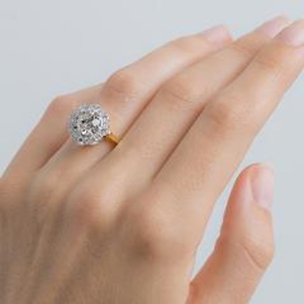 Edwardian Inspired 1.85 Carat Diamond Halo Engagement Ring In New Condition In Beverly Hills, CA