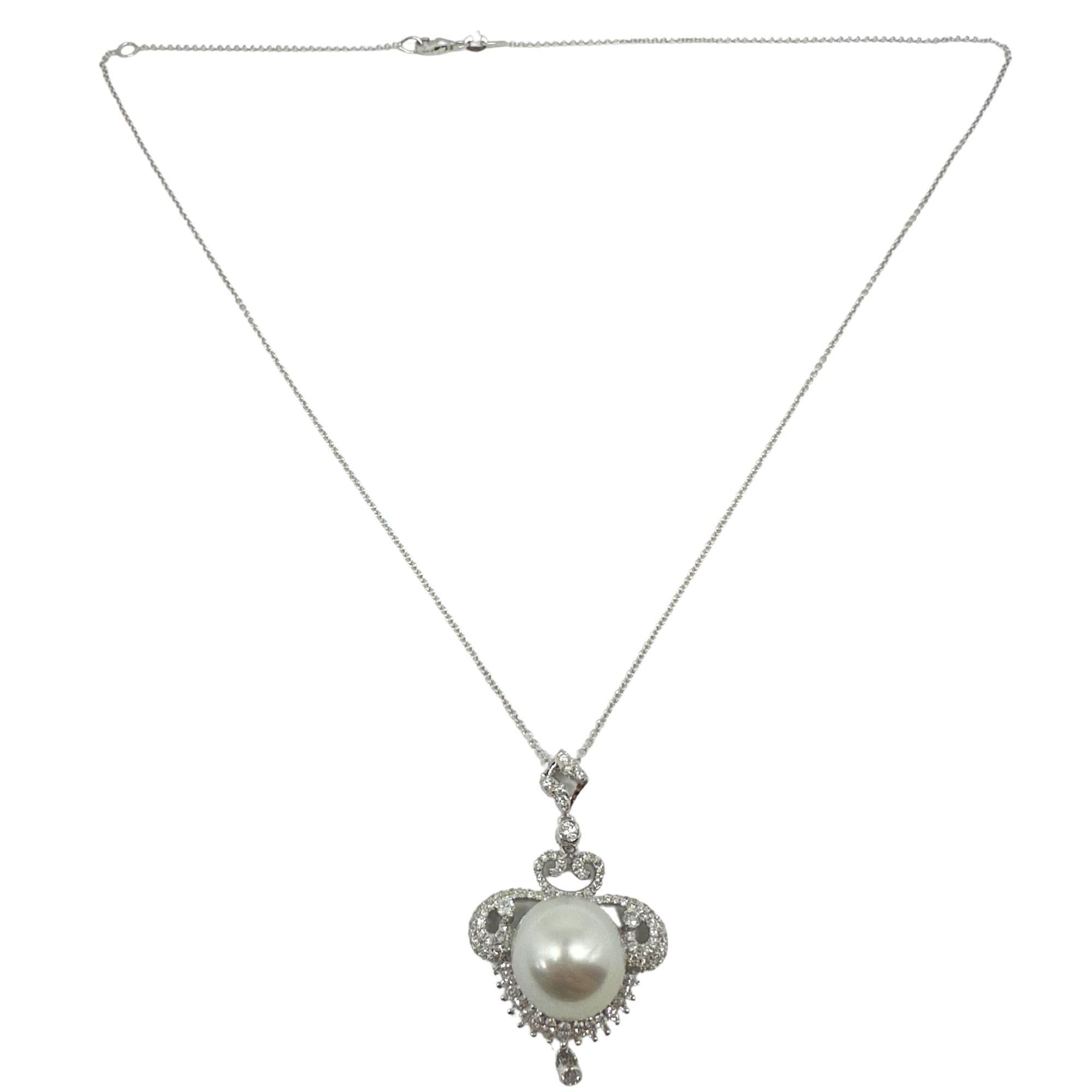 Collar de oro blanco de 18 quilates con diamantes y perlas inspirado en la época eduardiana 0,93 ct Eduardiano en venta