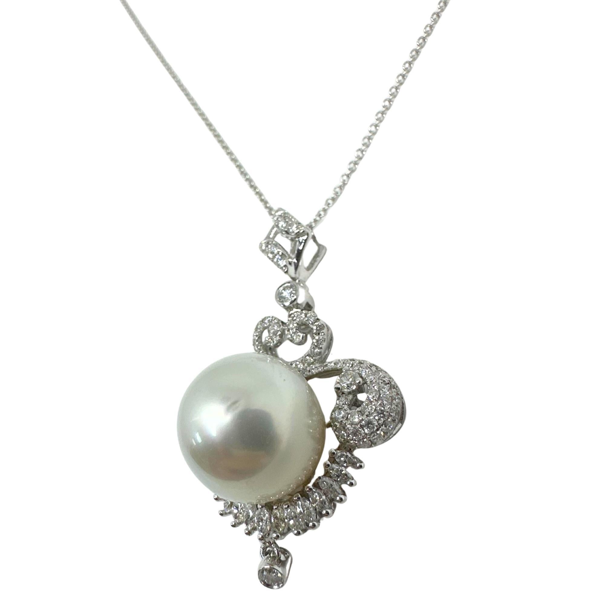 De las mujeres Collar de oro blanco de 18 quilates con diamantes y perlas inspirado en la época eduardiana 0,93 ct en venta