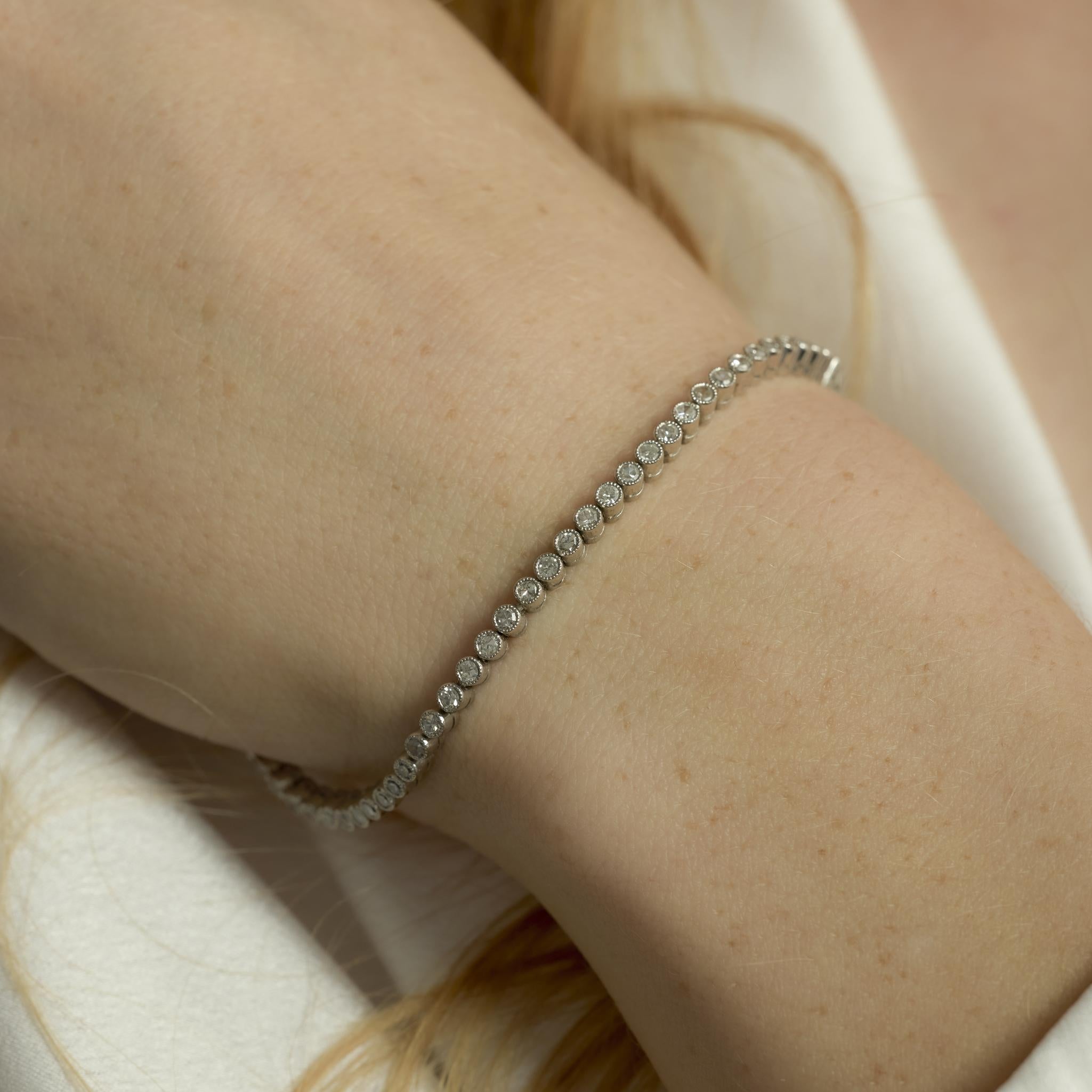 Women's Edwardian inspired 2.12 carat diamond platinum tennis bracelet For Sale