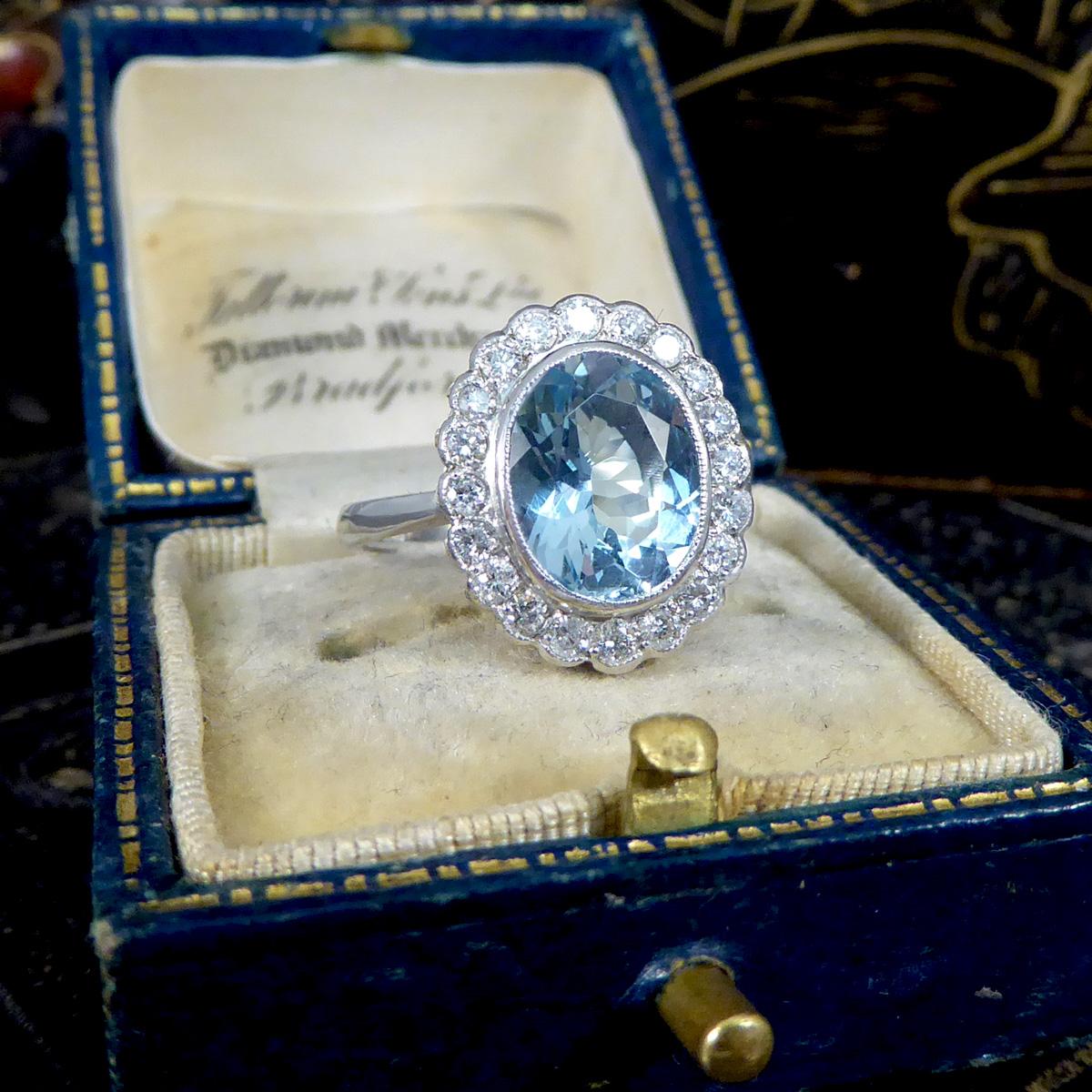Edwardian Inspired 2.25 Carat Aquamarine and Diamond Cluster Ring in Platinum 3