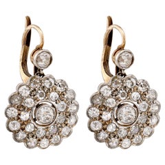 Edwardian Inspired 2.5 Carat Old Mine Diamond 18K Yellow Gold Cluster Earrings