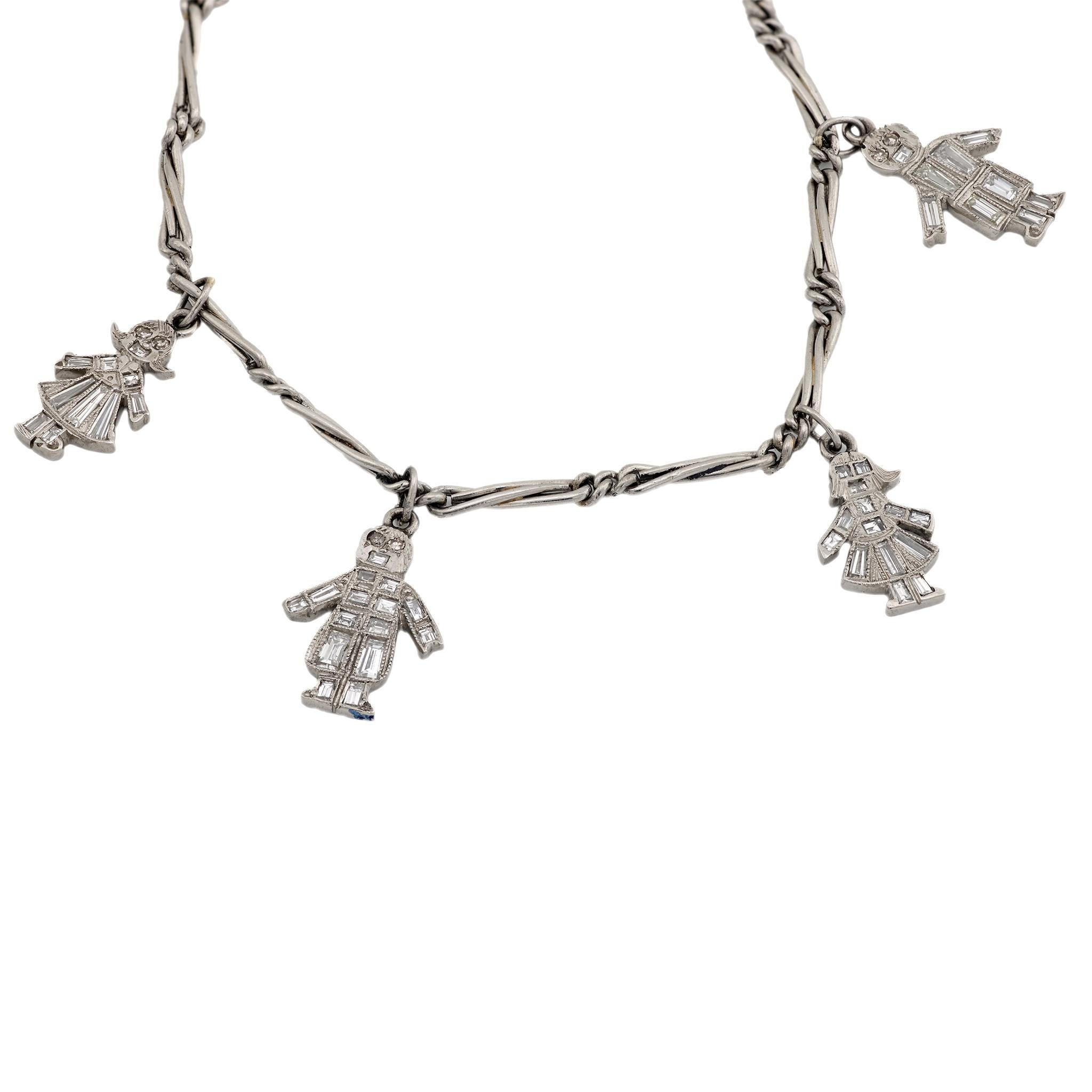 Edwardianisch inspiriertes Platin-Armband mit 3,30 Karat Diamanten (Baguetteschliff) im Angebot