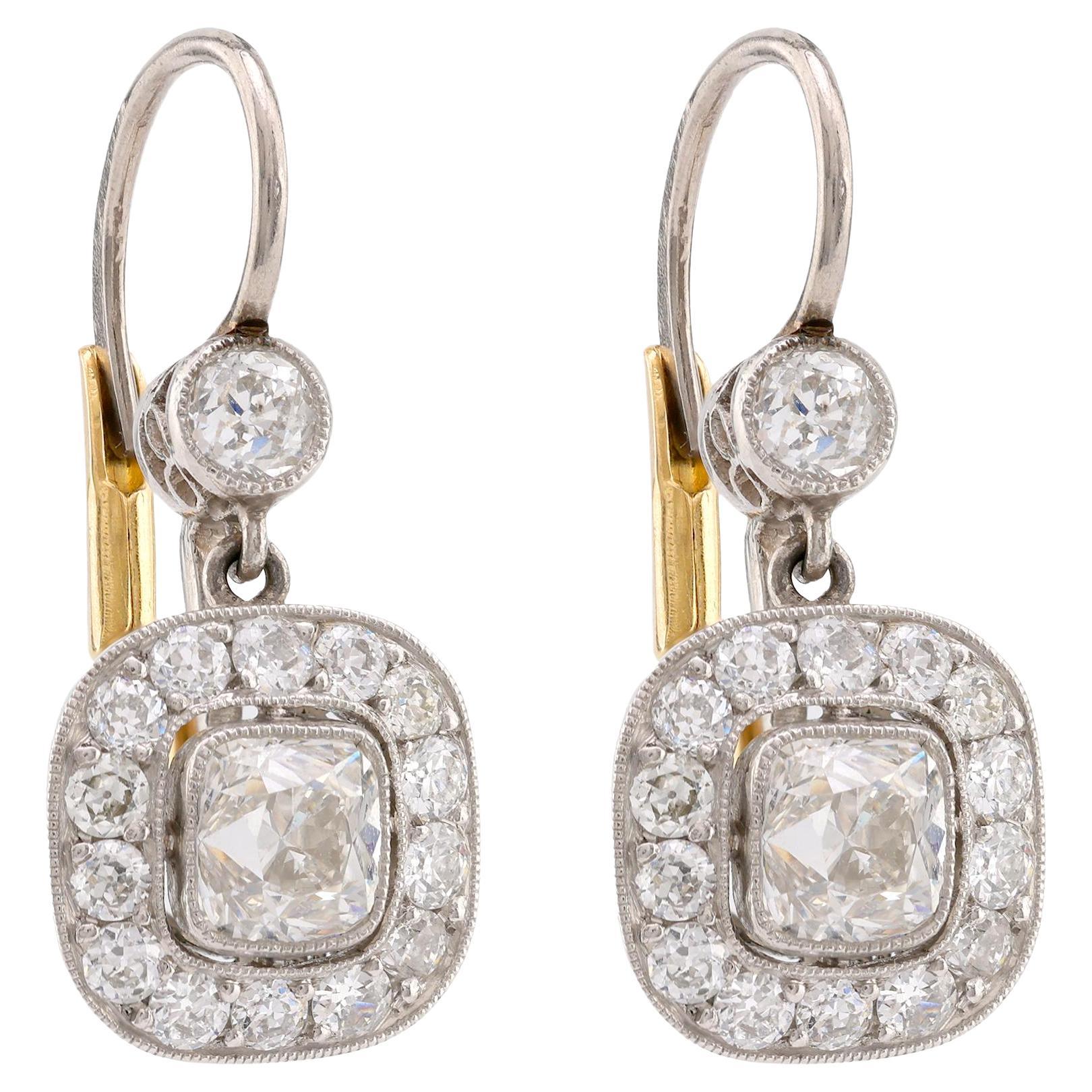 Edwardian Inspired Diamond Platinum Drop Earrings