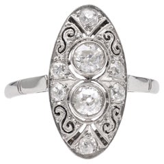 Edwardian Inspired Diamond Platinum Toi et Moi Navette Ring