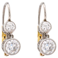 Edwardian Inspired Diamond Platinum Two Stone Drop Earrings