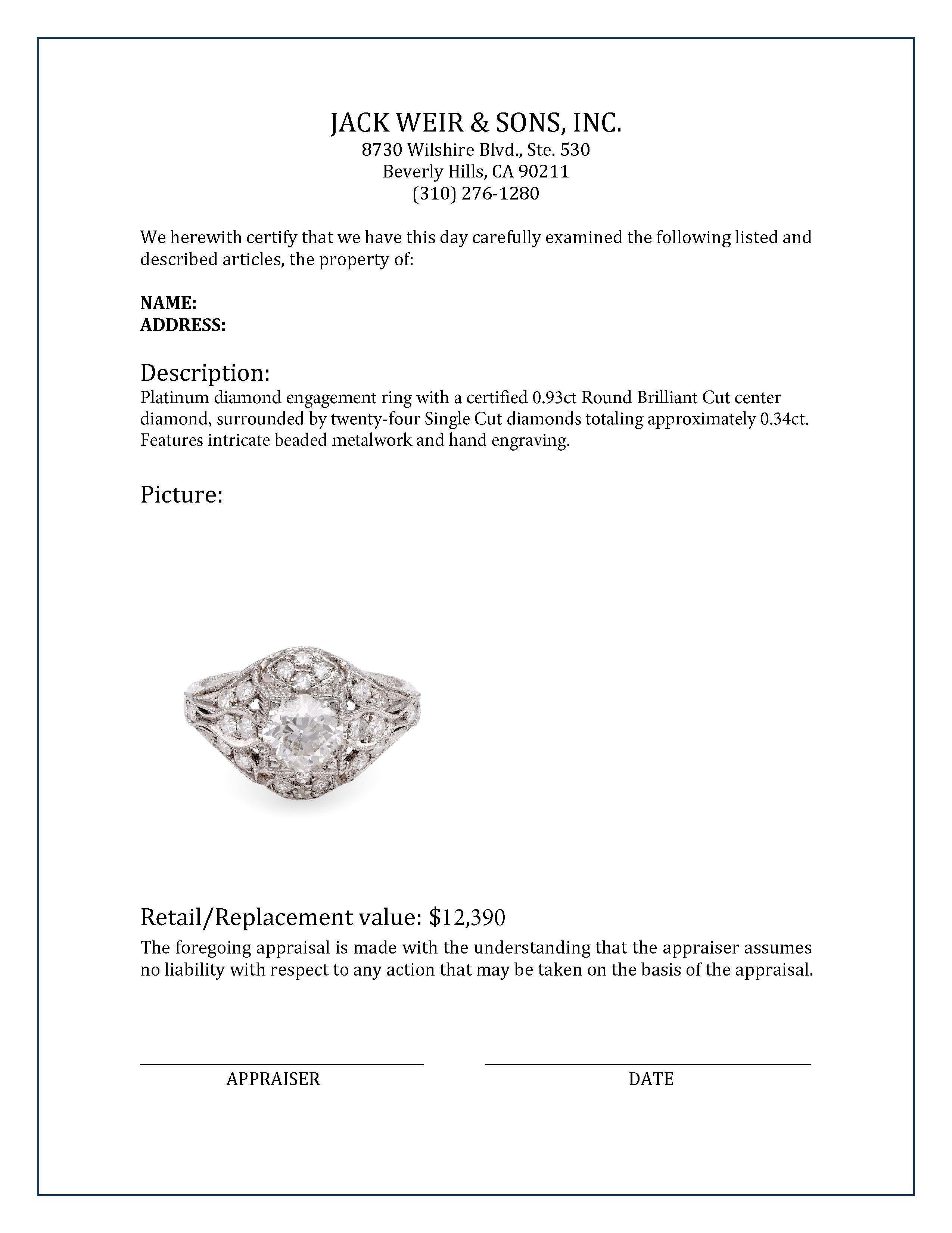 Women's or Men's Edwardian-Inspired Diamond Ring For Sale