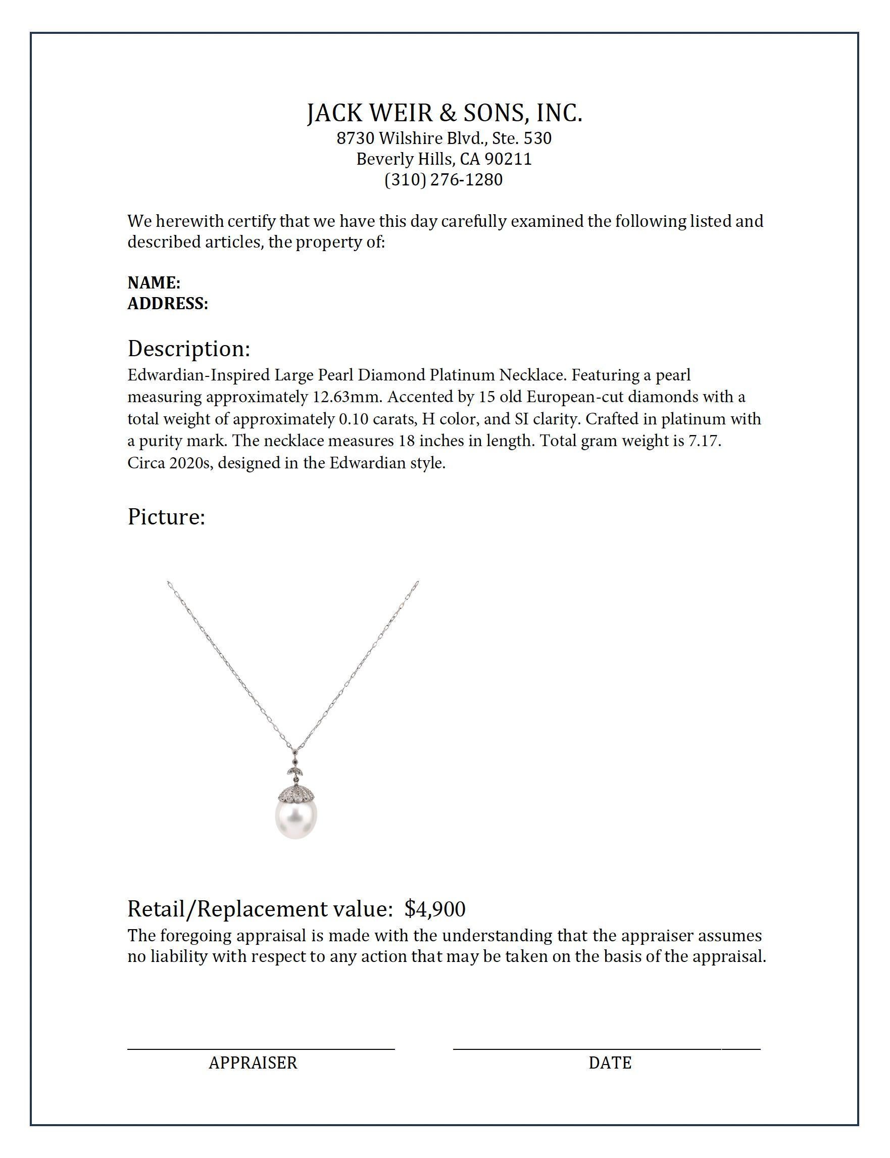 Collana in platino con perle e diamanti di ispirazione edoardiana In condizioni ottime in vendita a Beverly Hills, CA