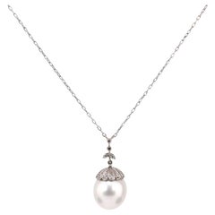 Edwardian inspired large pearl diamond platinum necklace