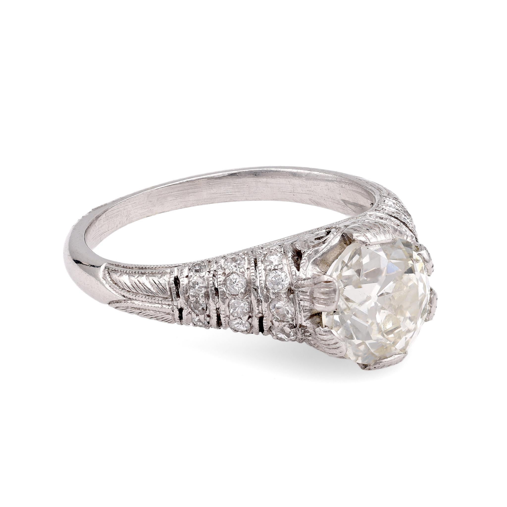 Edwardian-Inspired Platinum Diamond Ring In Excellent Condition For Sale In Beverly Hills, CA