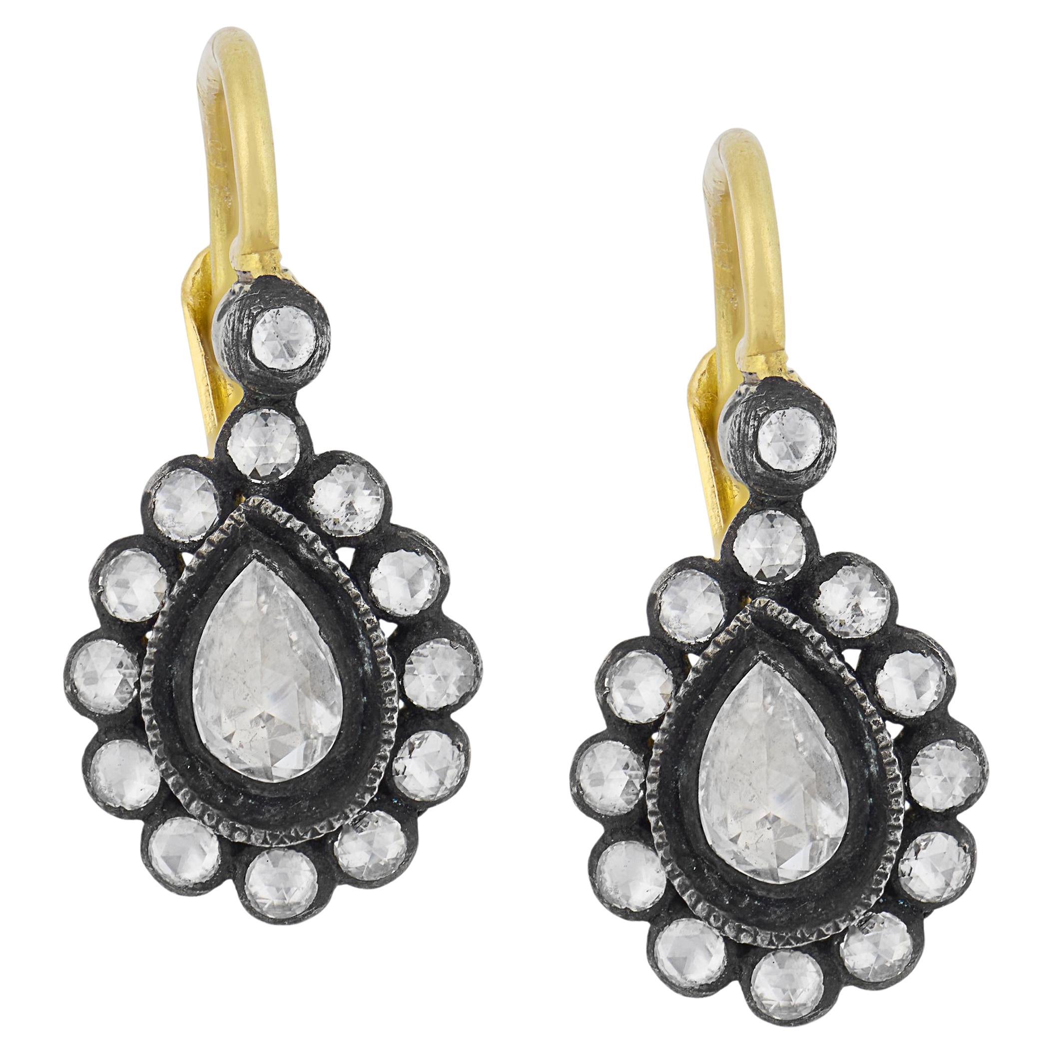Edwardian inspired rose cut diamond 18k yellow gold earrings