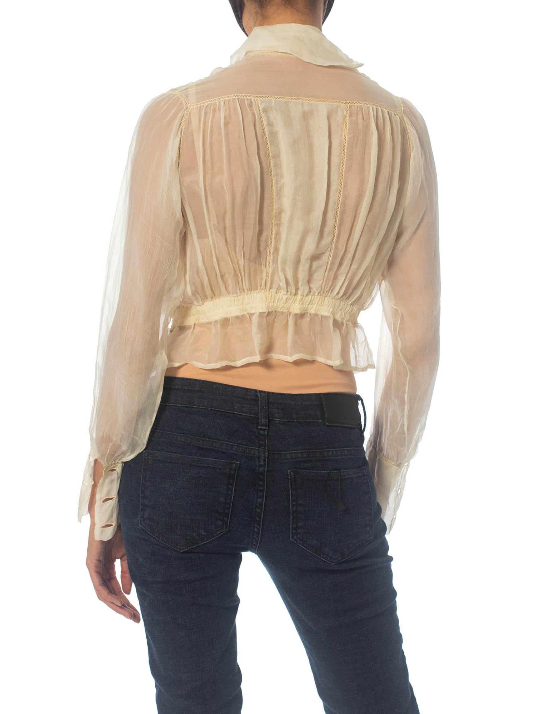 De las mujeres Blusa Eduardiana de Alta Costura de Seda Ligera Marfil con Nácar Pero en venta