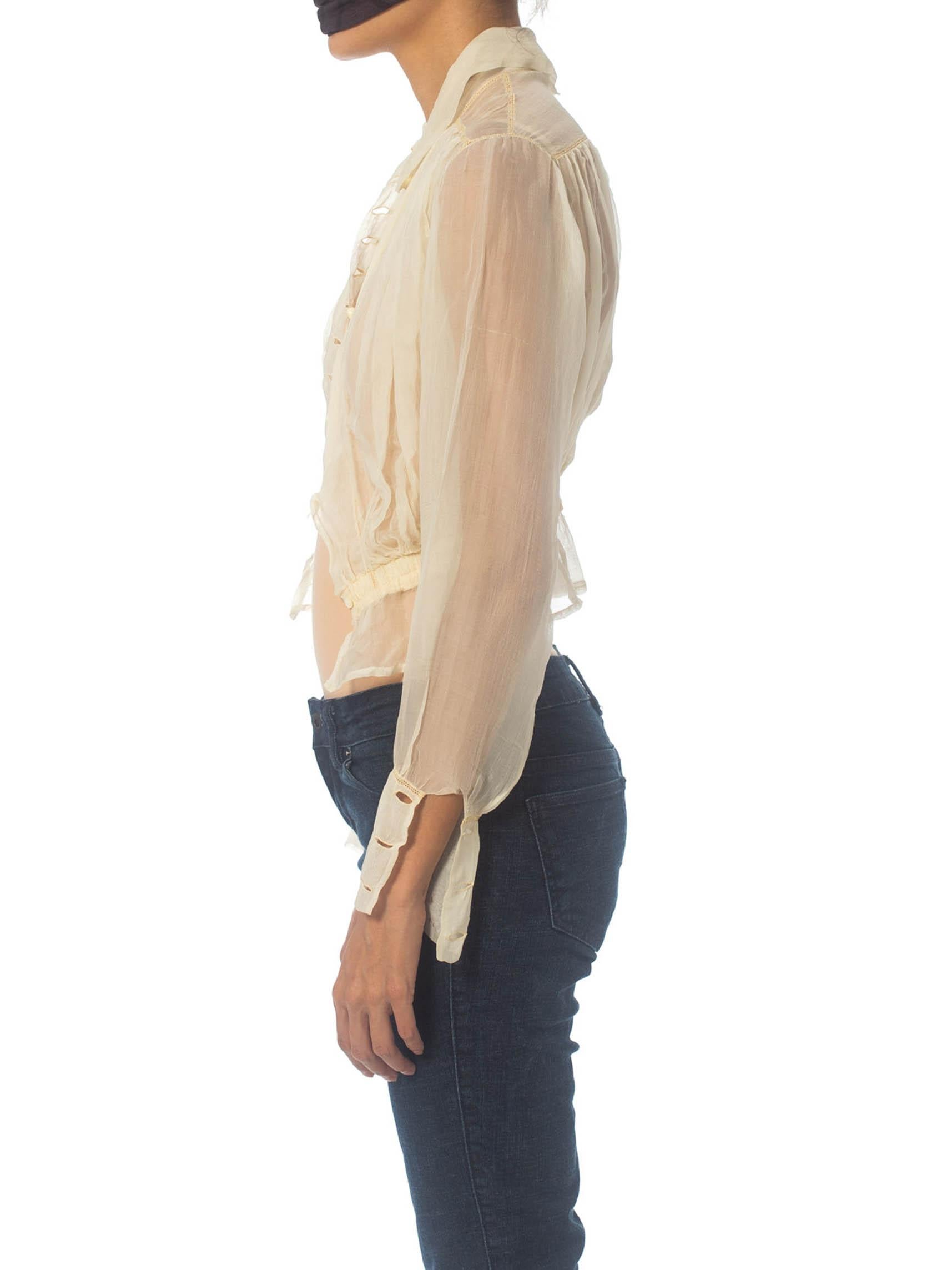 Beige Edwardian Ivory Light Weight Silk Haute Couture Blouse With Mother-Of-Pearl But For Sale