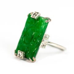 Edwardian Jade and Diamond Platinum Ring