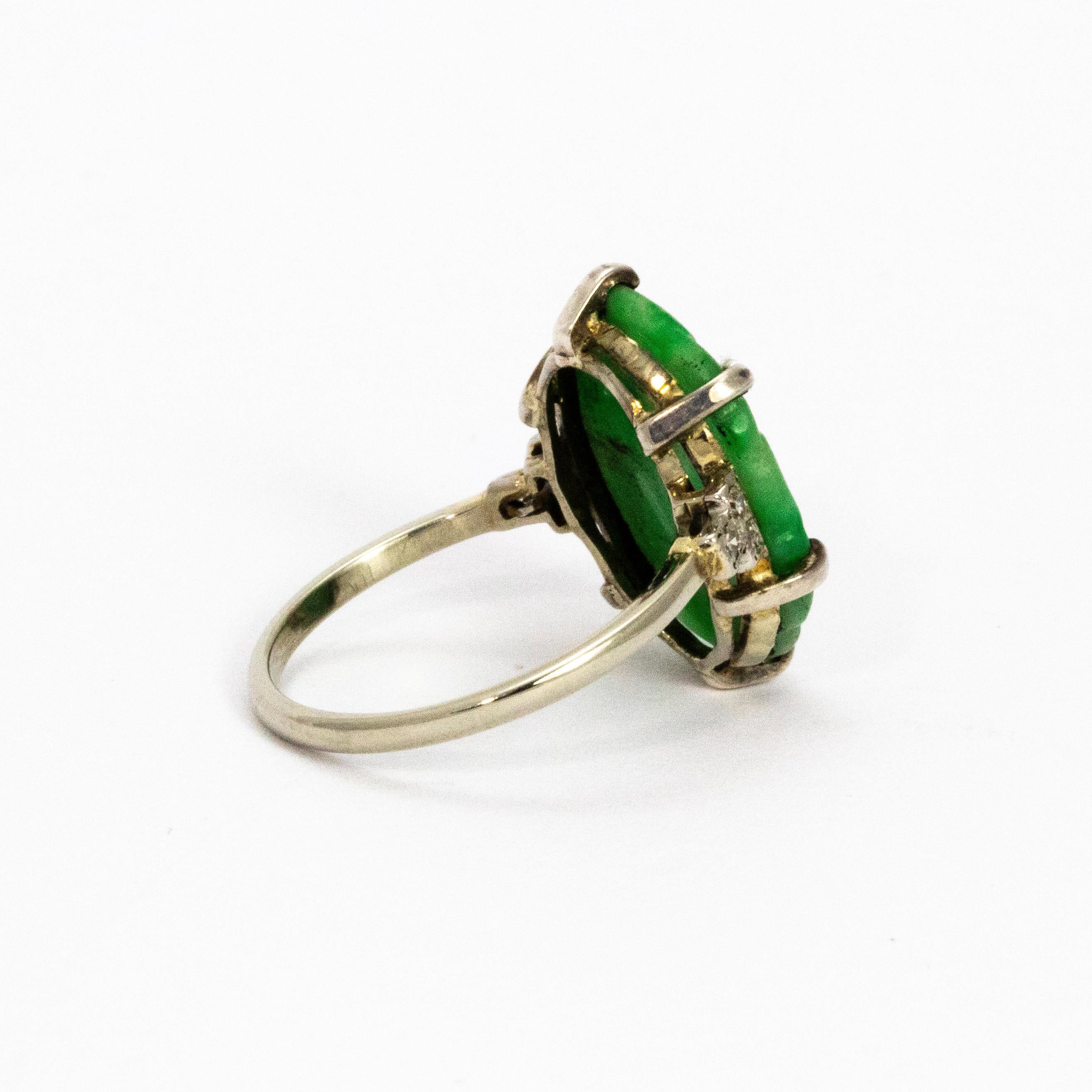 Edwardian Jade and Diamond Platinum Ring In Good Condition In Chipping Campden, GB
