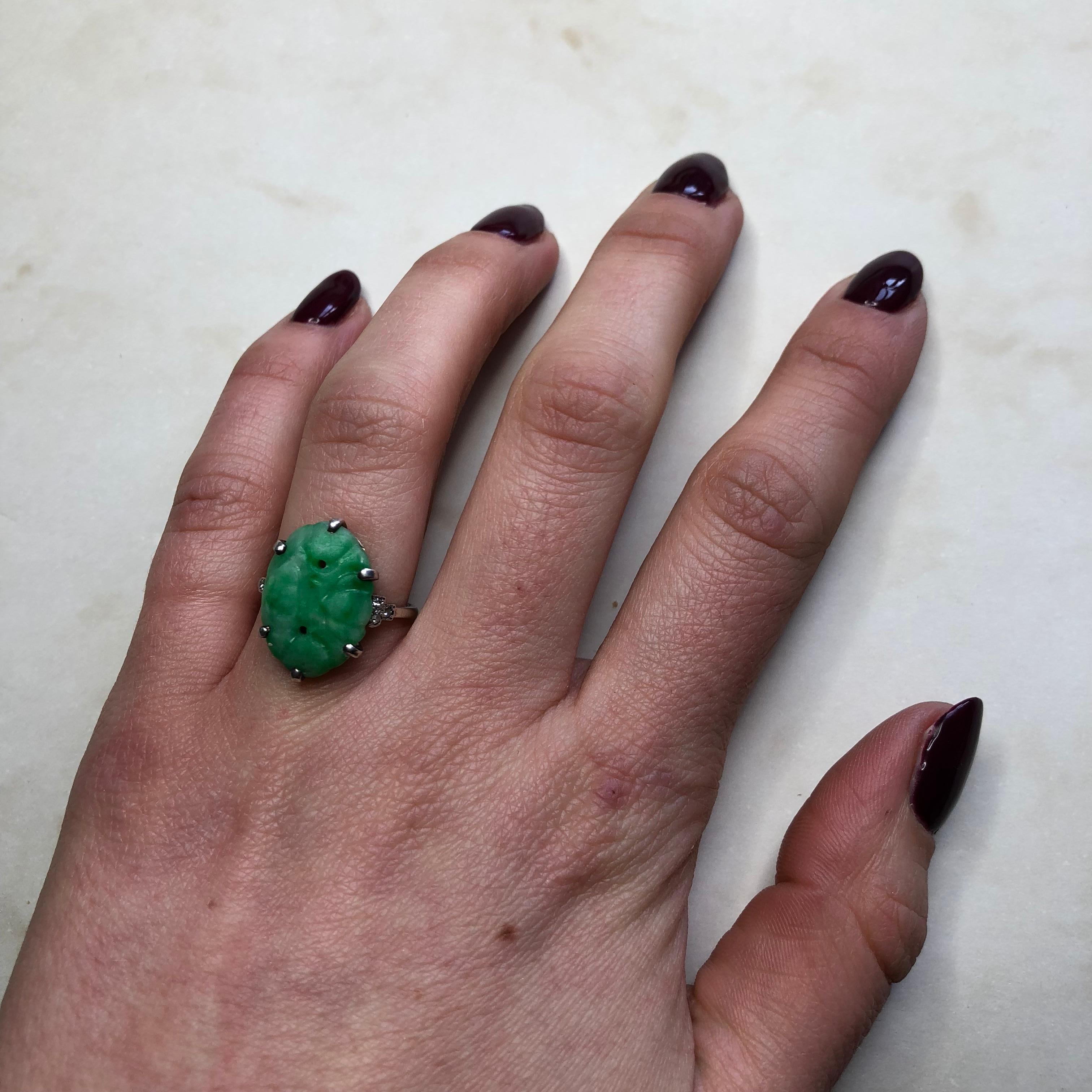 Edwardian Jade and Diamond Platinum Ring 3