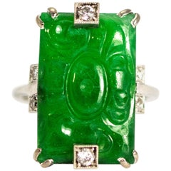 Edwardian Jade and Diamond Platinum Ring