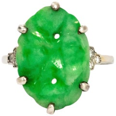 Antique Edwardian Jade and Diamond Platinum Ring