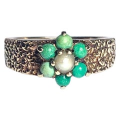 Edwardian Jade and Pearl 9 Carat Gold Cluster Ring