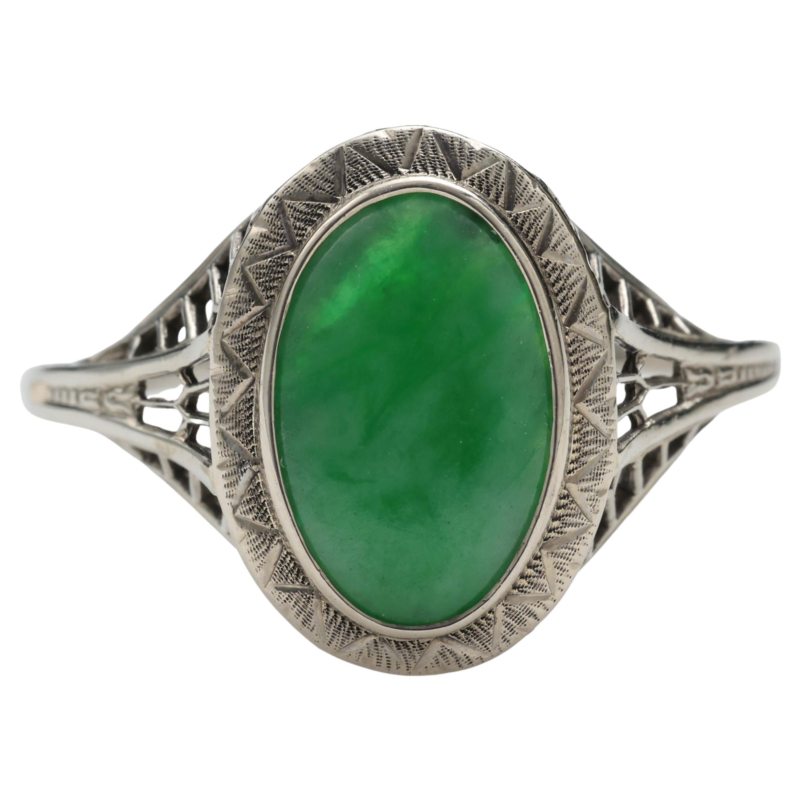 Edwardian Jade Ring 18 Karat Certified Untreated For Sale