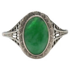 Vintage Edwardian Jade Ring 18 Karat Certified Untreated