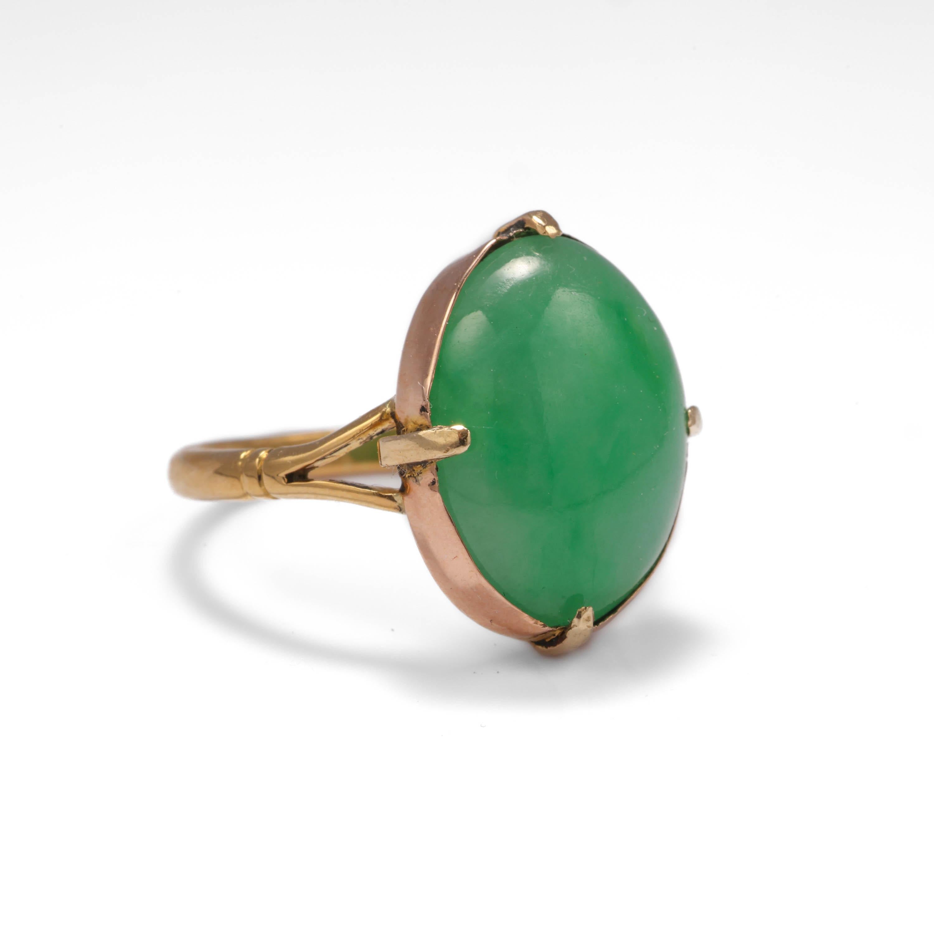 Cabochon Edwardian Jade Ring Bright Apple Green Certified Untreated For Sale