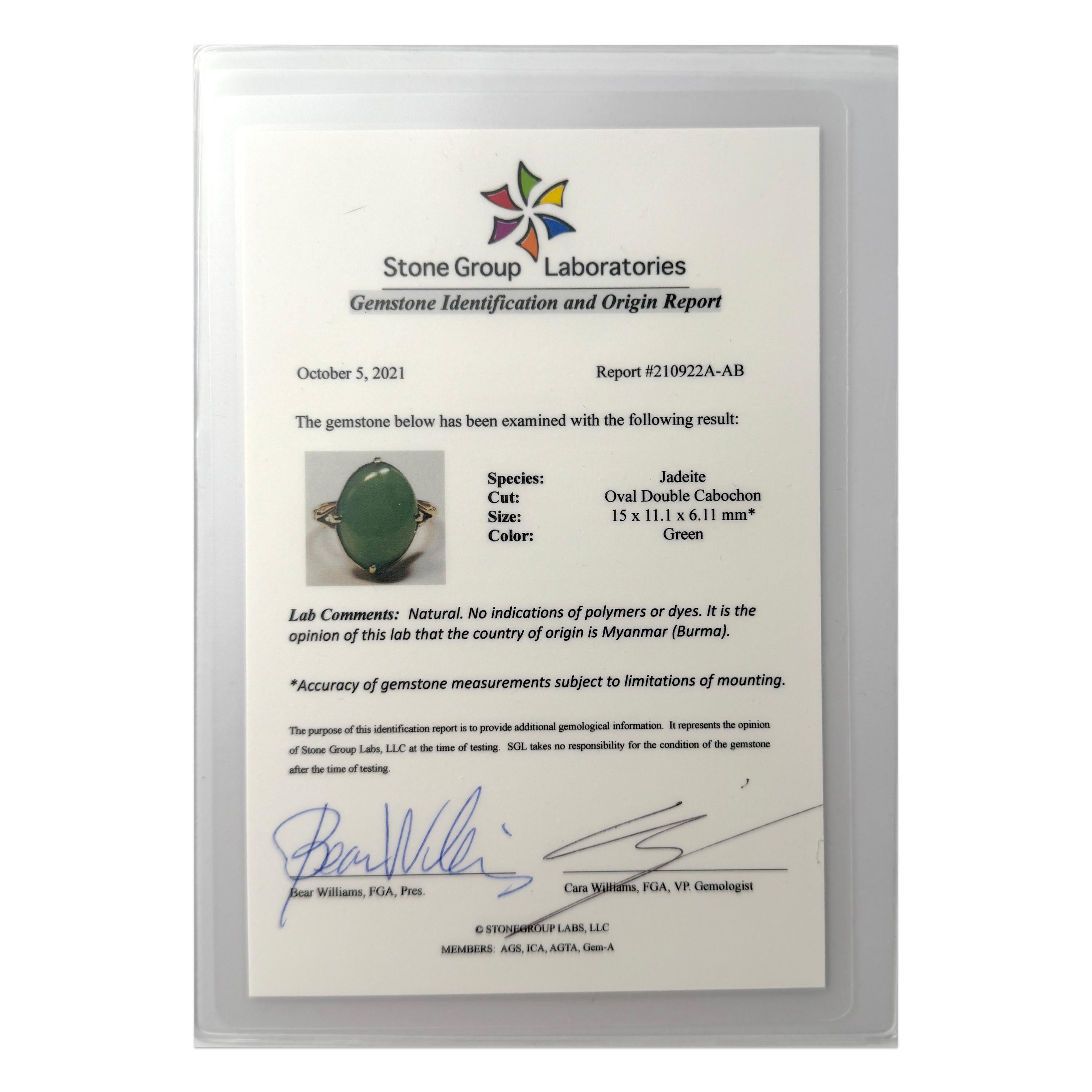 Edwardianischer Jade-Ring, leuchtend Apfelgrün, zertifiziert und unbehandelt 4