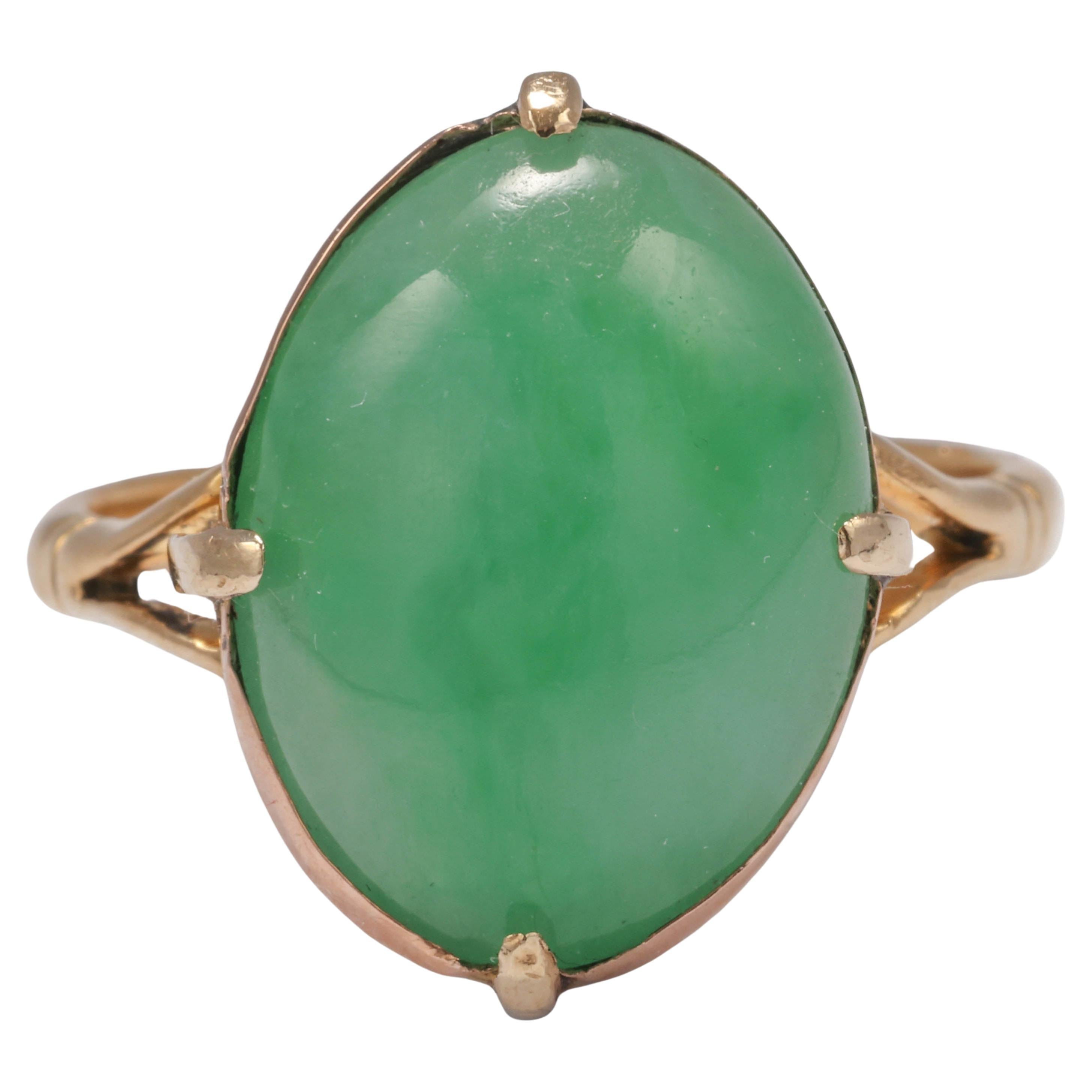 Edwardian Jade Ring Bright Apple Green Certified Untreated For Sale