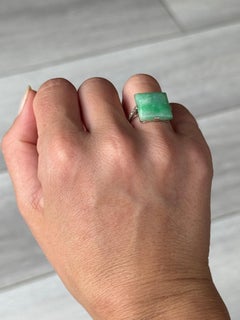 Edwardianischer Ring aus Jade, Diamant im Rosenschliff und 18 Karat Weißgold
