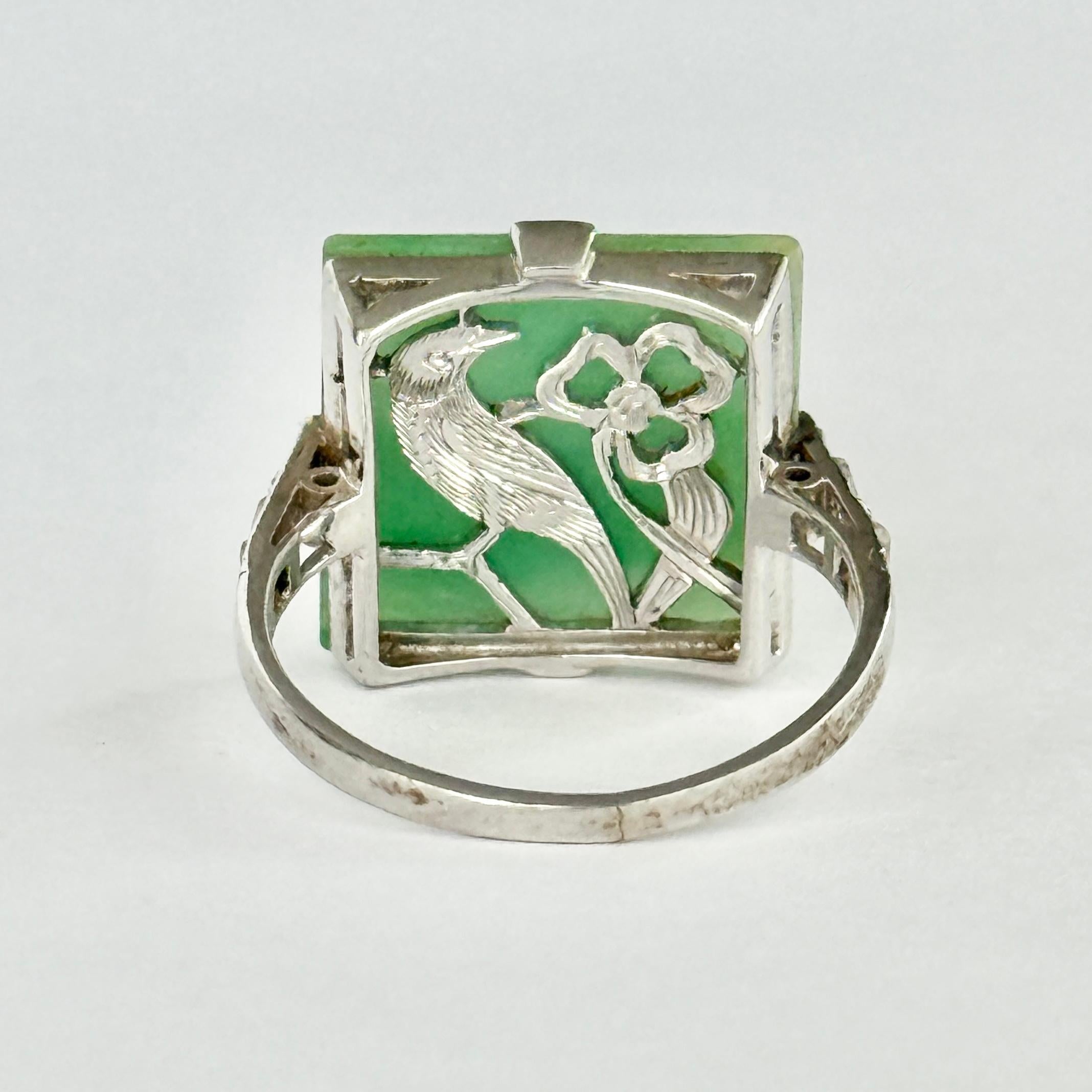 Bague édouardienne en jade, diamant taille rose et or blanc 18 carats Bon état - En vente à Chipping Campden, GB