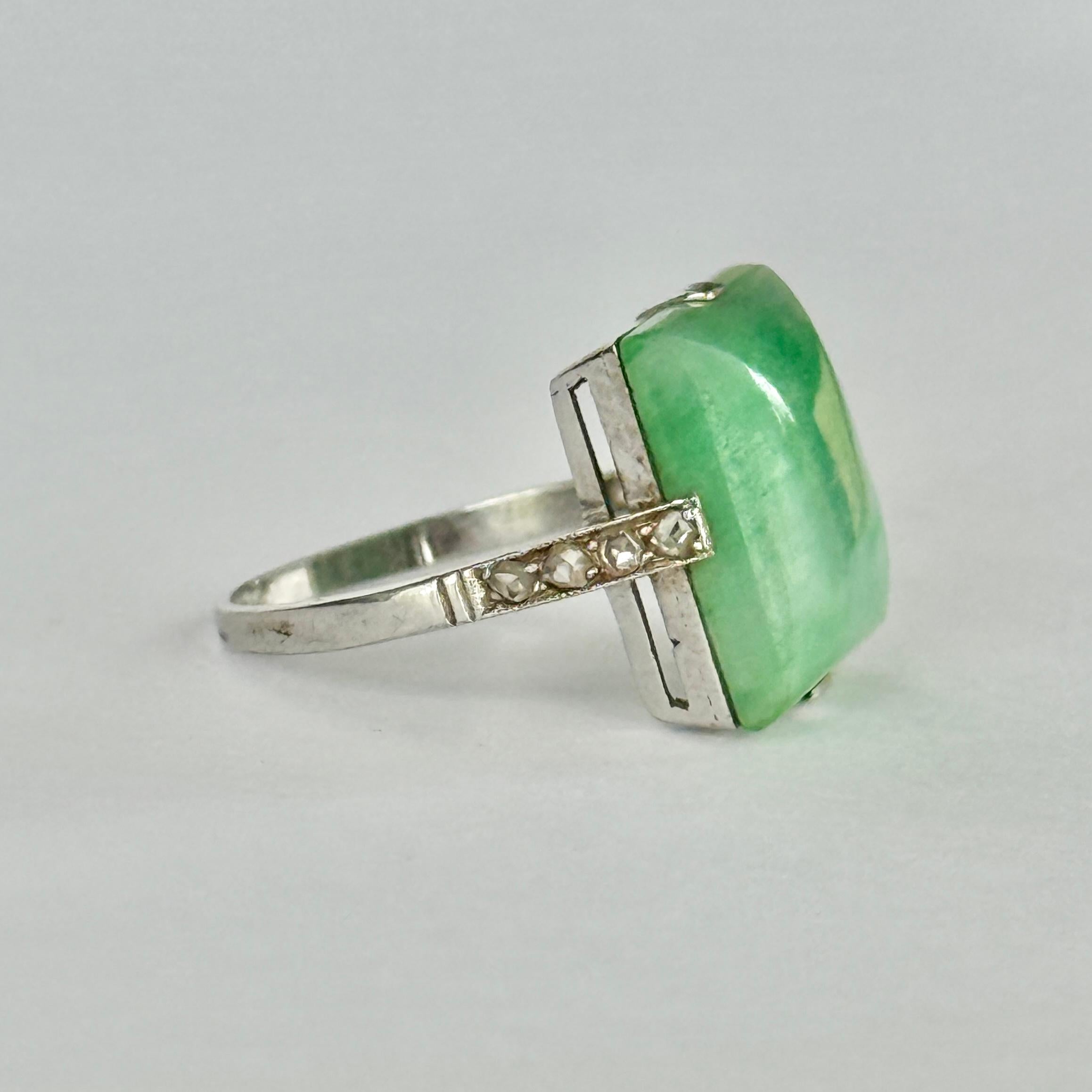 Bague édouardienne en jade, diamant taille rose et or blanc 18 carats Pour femmes en vente