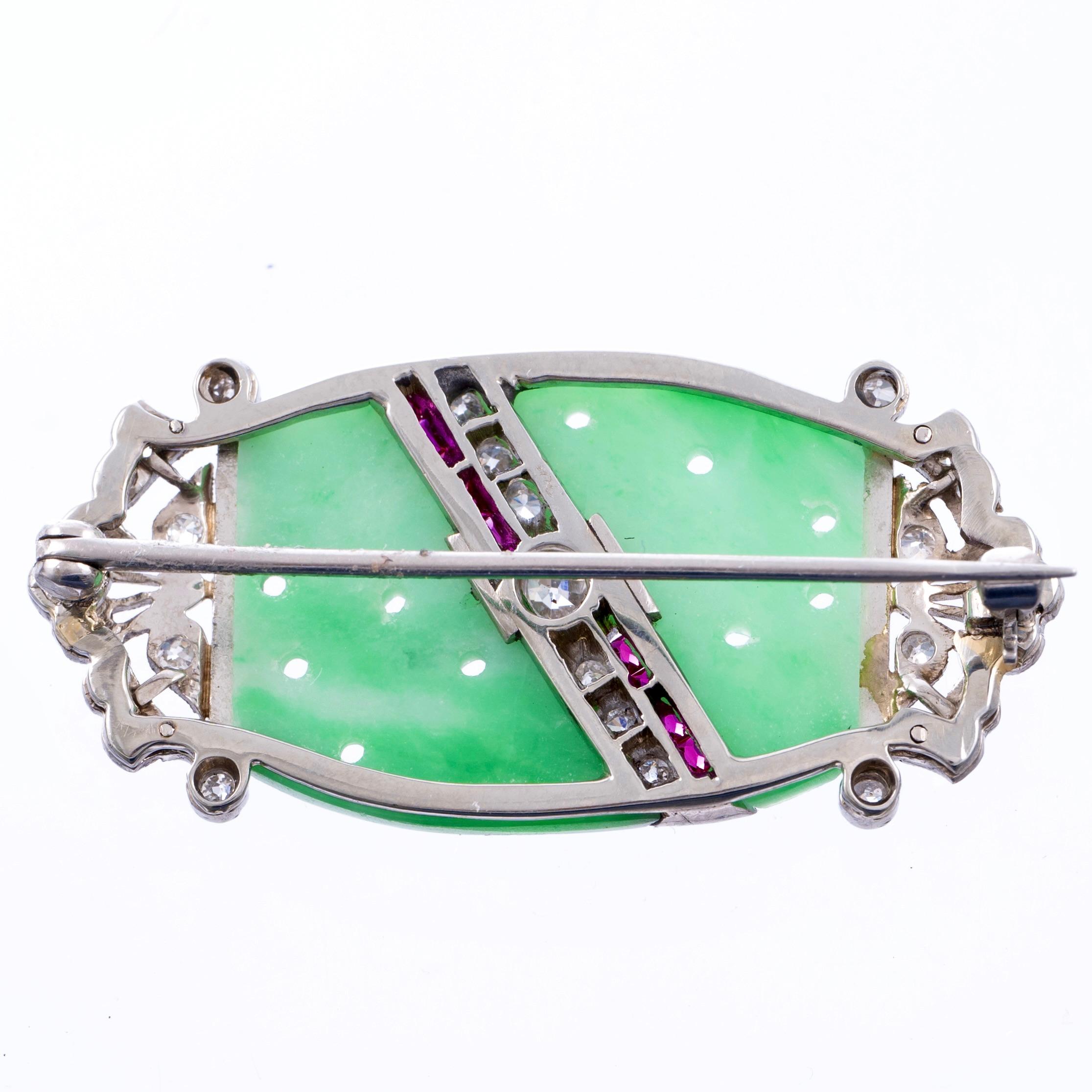 Edwardian Jadeite, Diamond, Ruby, And Onyx Platin… - image 4