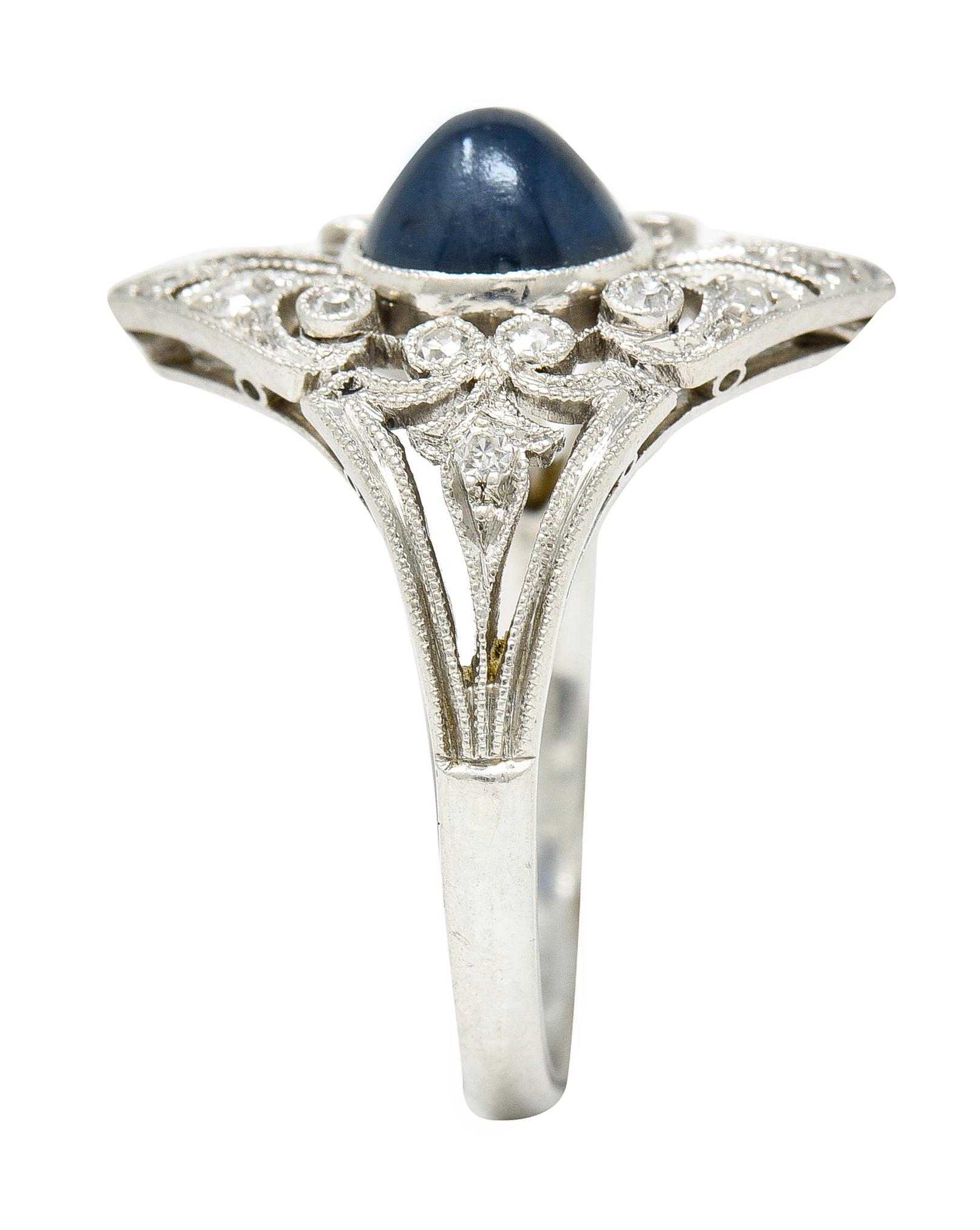 Edwardian J.E. Caldwell Sapphire Diamond Platinum Antique Dinner Ring For Sale 5