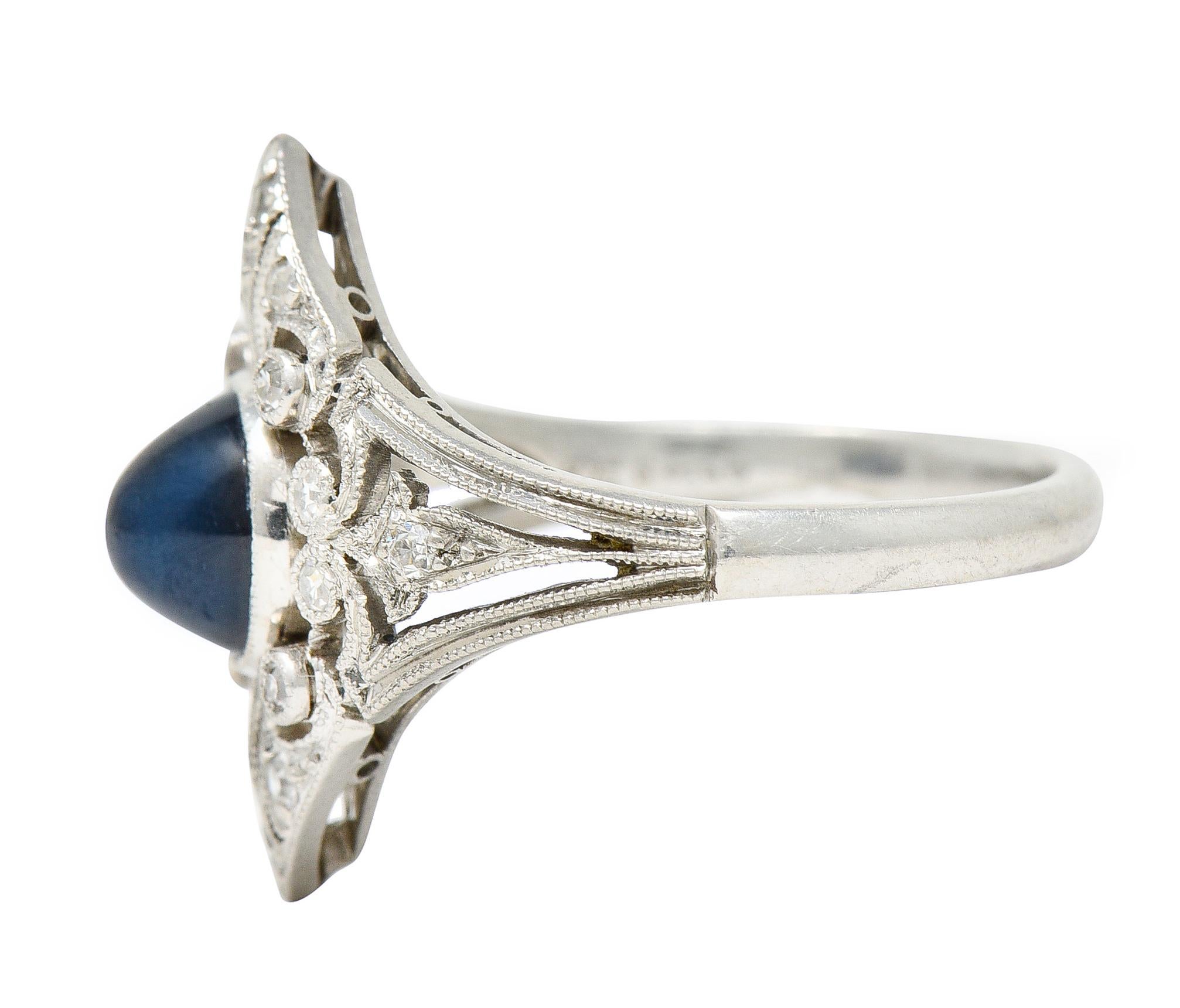 Edwardian J.E. Caldwell Sapphire Diamond Platinum Antique Dinner Ring In Excellent Condition For Sale In Philadelphia, PA