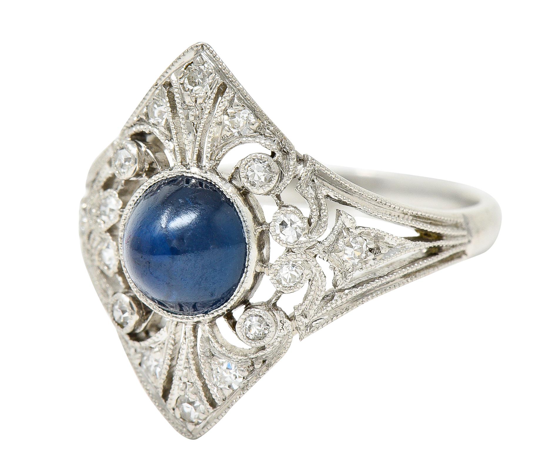 Women's or Men's Edwardian J.E. Caldwell Sapphire Diamond Platinum Antique Dinner Ring For Sale