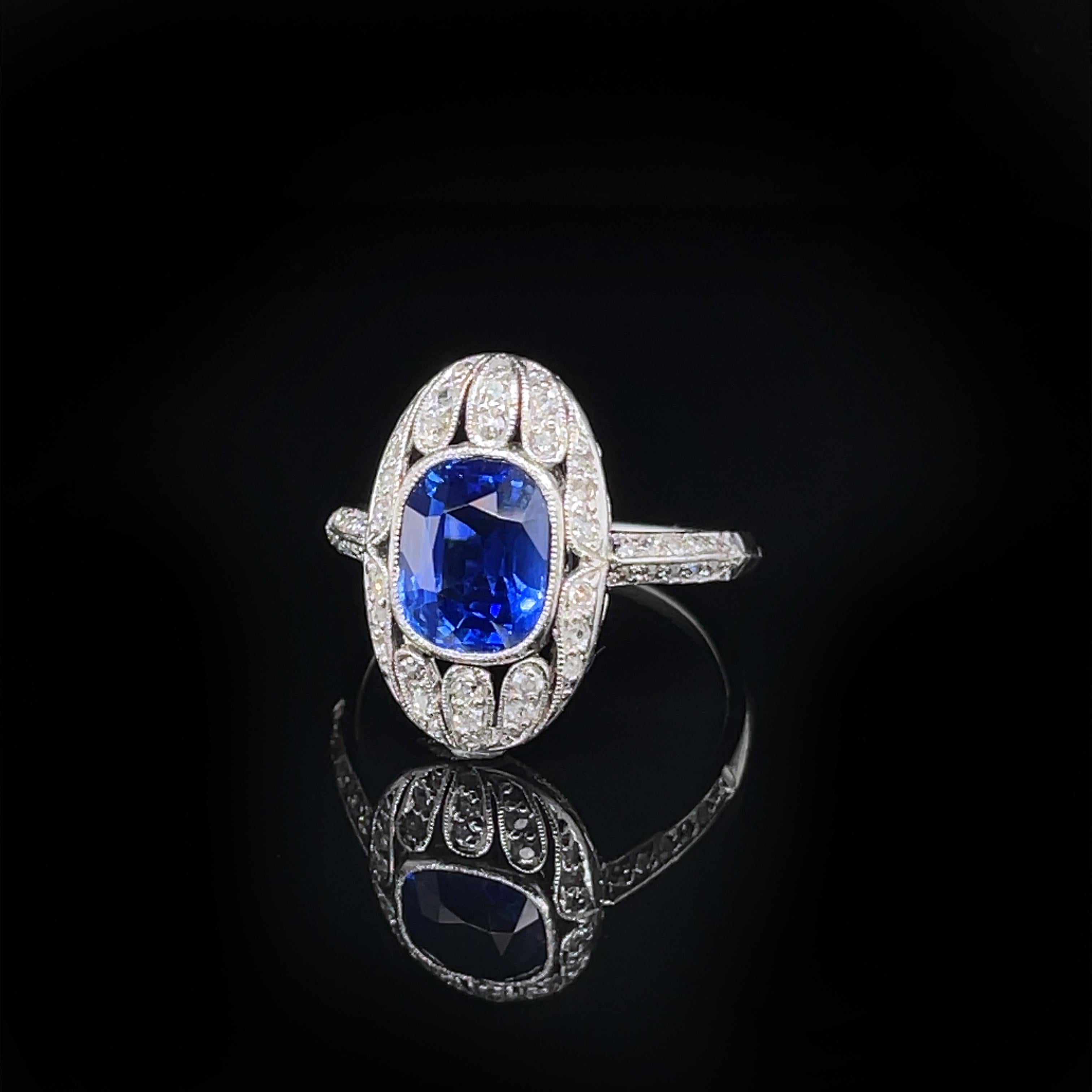 Edwardian Kashmir Sapphire 2.56ct 'SSEF Certified' and Diamond Ring, ca. 1910s 6