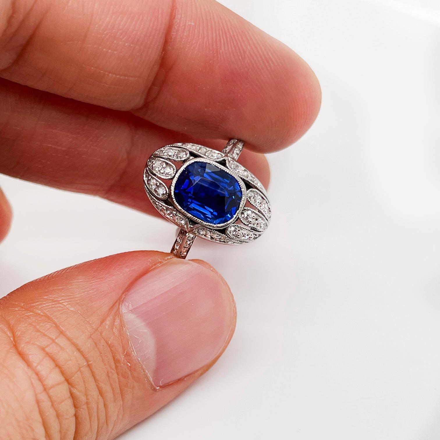 Edwardian Kashmir Sapphire 2.56ct 'SSEF Certified' and Diamond Ring, ca. 1910s 7