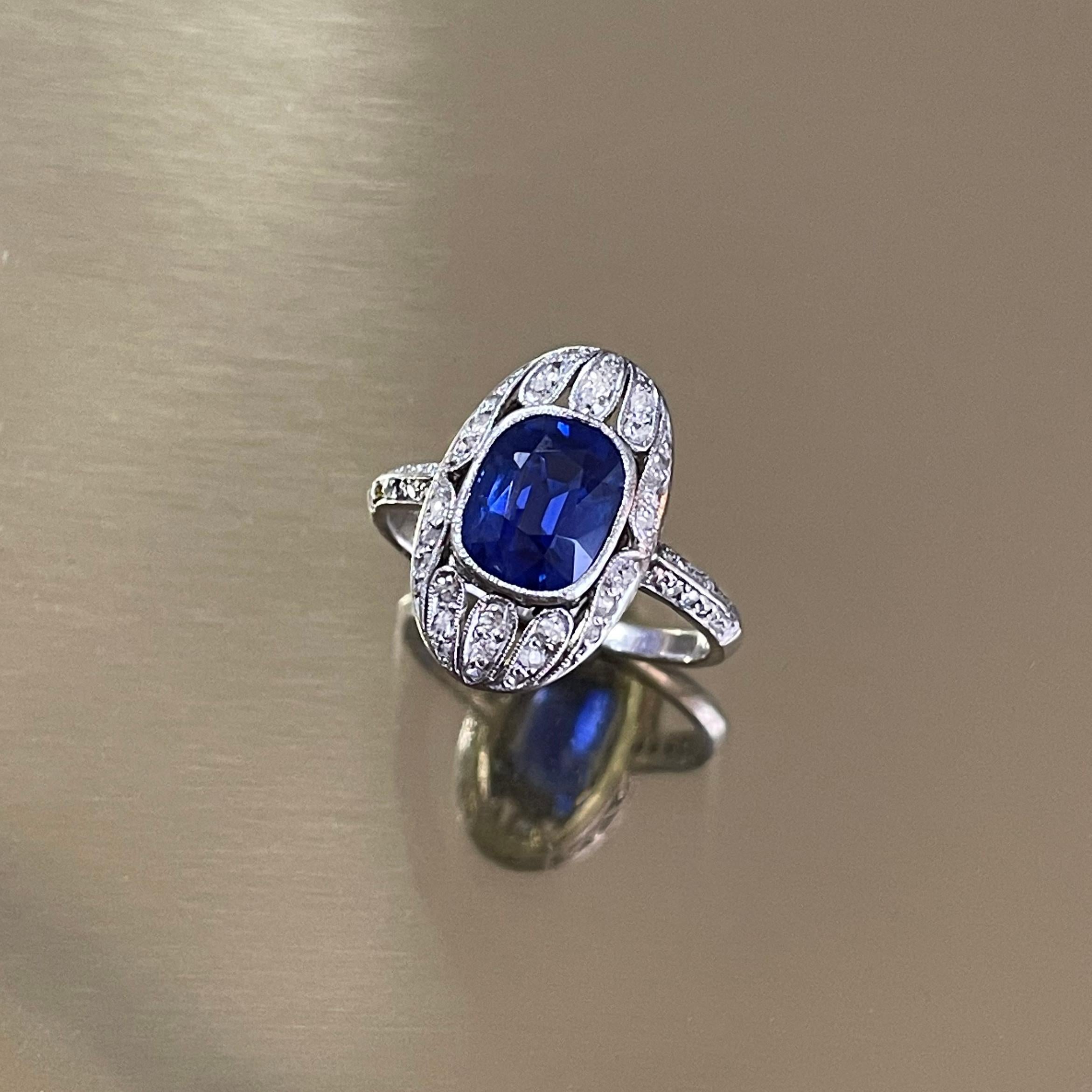 Edwardian Kashmir Sapphire 2.56ct 'SSEF Certified' and Diamond Ring, ca. 1910s 1