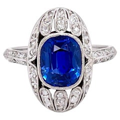 Edwardian Kashmir Sapphire 2.56ct 'SSEF Certified' and Diamond Ring, ca. 1910s